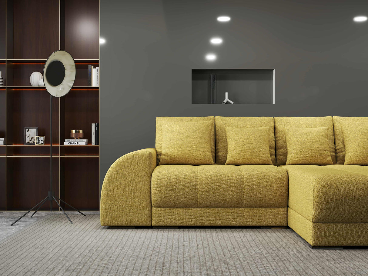Colțar extensibil dumonde cu ladă de depozitare si sezut confortabil din spuma HR, Verona Enjoy Melon II 290x185 cm Fabrica