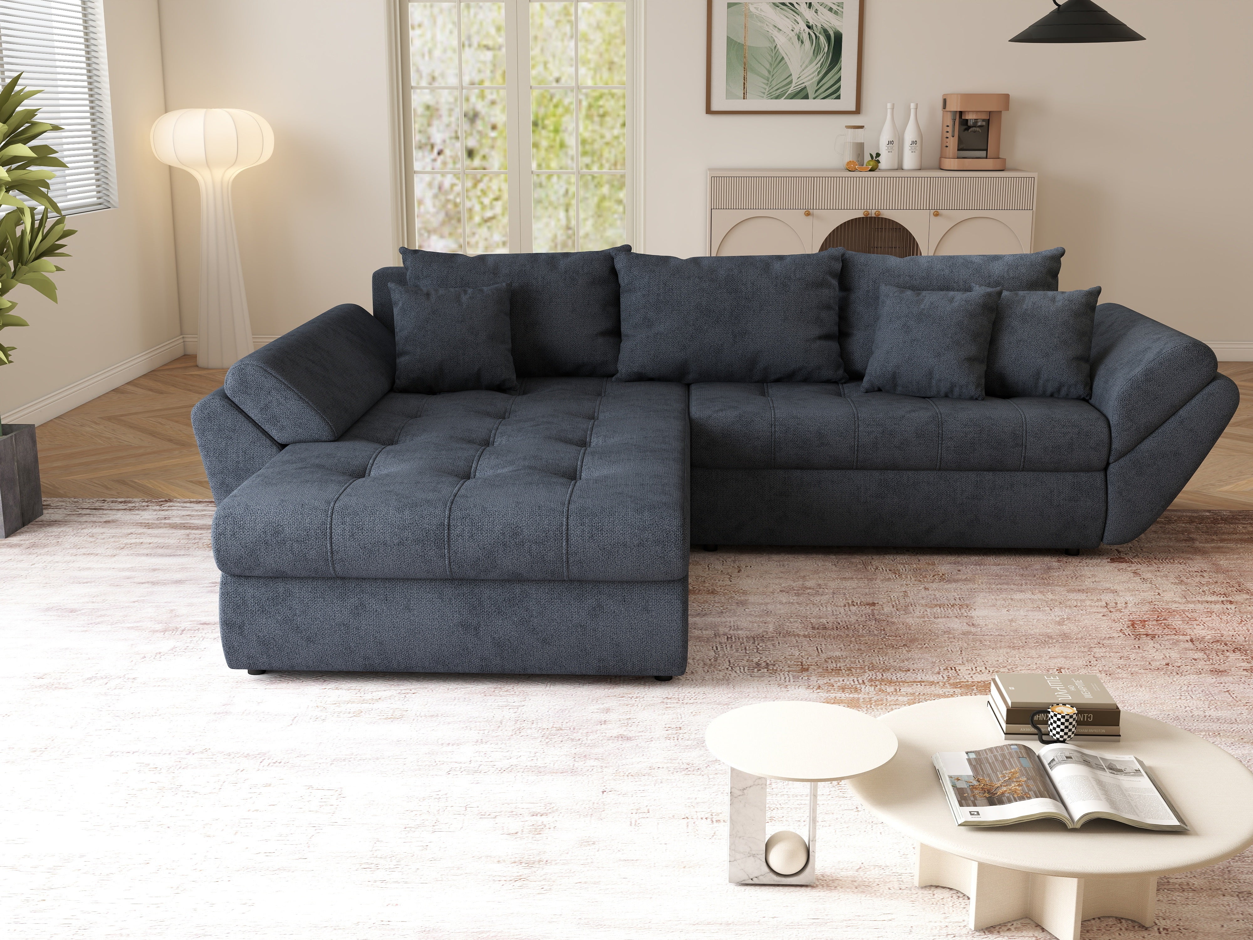 Colțar extensibil dumonde cu ladă de depozitare si sezut confortabil din spuma HR, Loana Antracit 270x185 cm Fabrica
