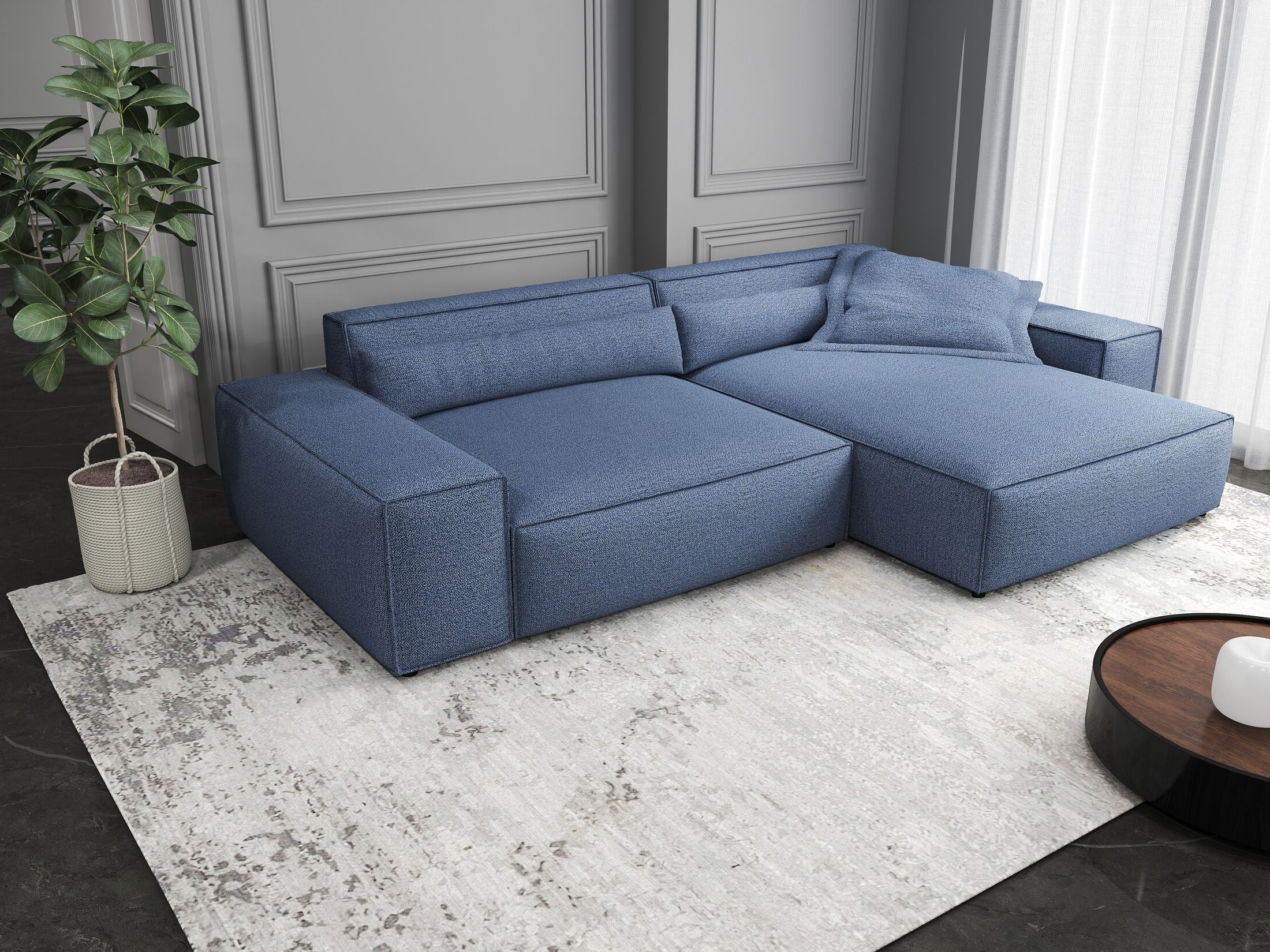 Colțar dumonde cu șezut confortabil din spumă HR, Marvelo Enjoy Albastru 264x175 cm II