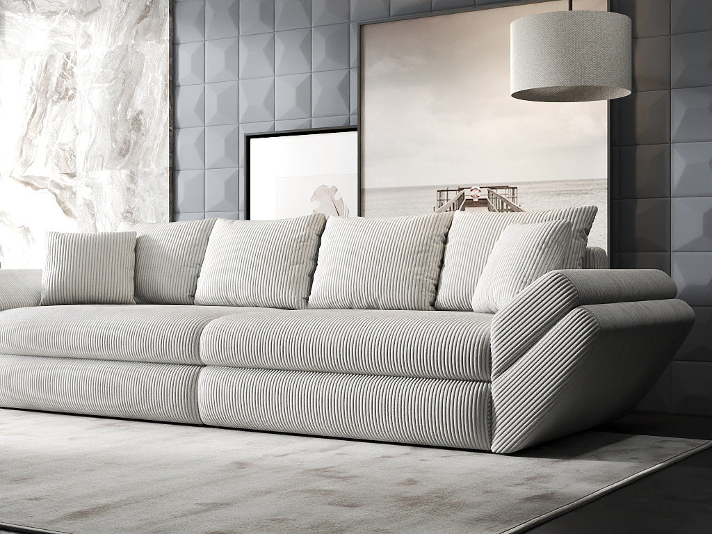 Canapea extensibilă dumonde cu ladă de depozitare si sezut confortabil din spuma HR, Loana Zoom Bej 300x100 cm Fabrica