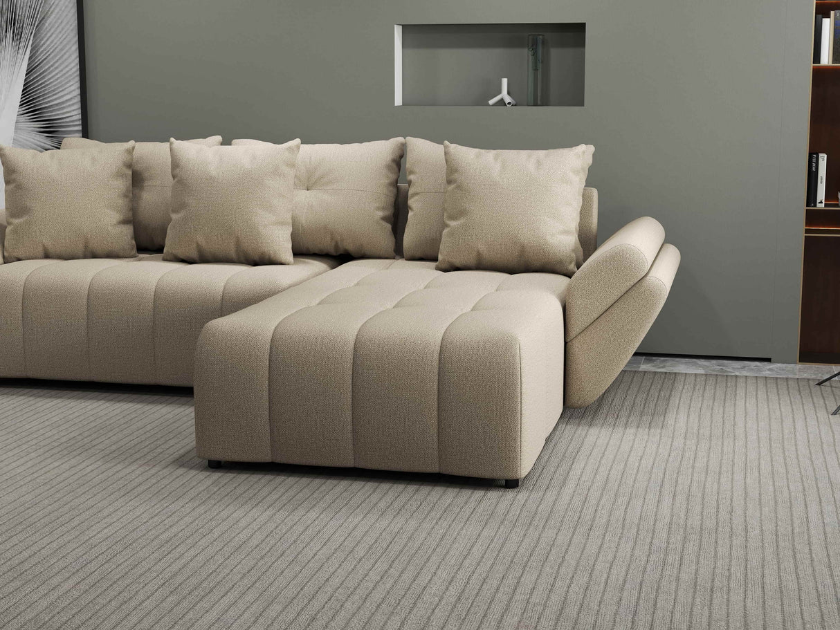 Colțar extensibil dumonde cu ladă de depozitare si sezut confortabil din spuma HR, Berlin Enjoy Beige 280x185 cm II Fabrica