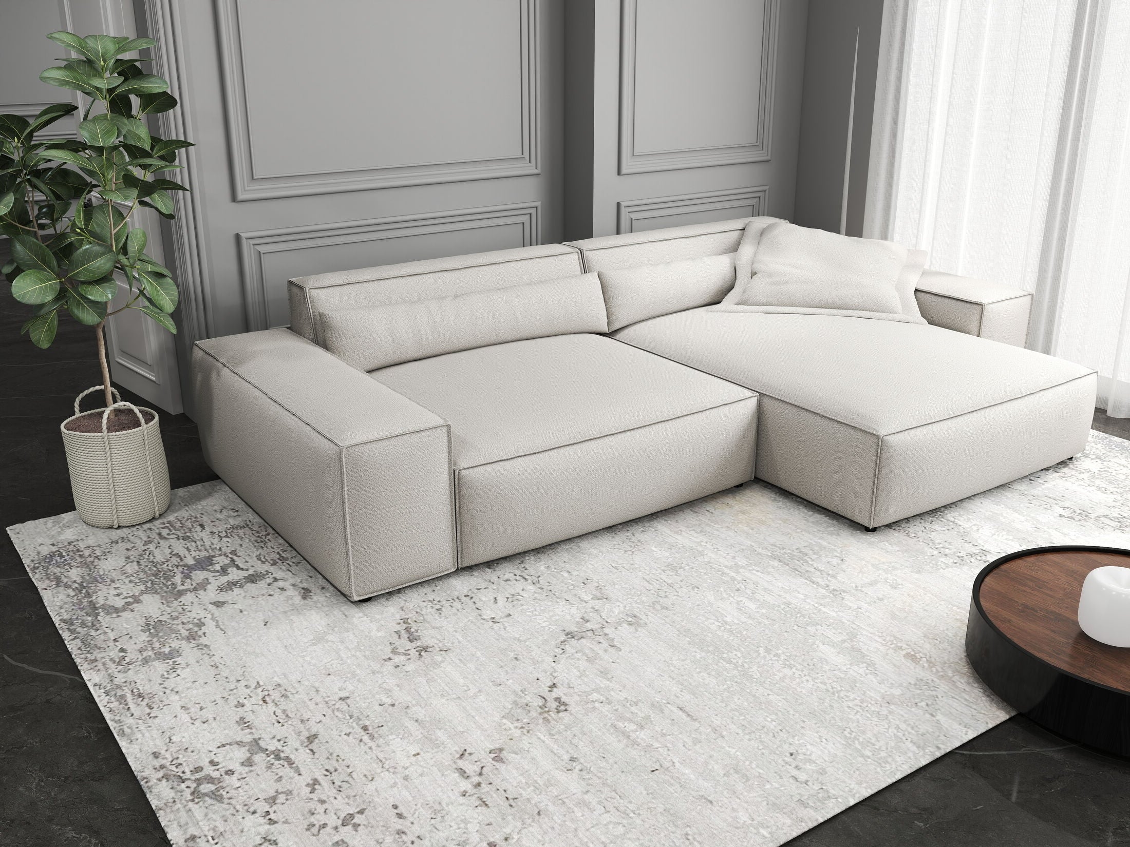 Colțar dumonde cu șezut confortabil din spumă HR, Marvelo Enjoy Bej 264x175 cm II