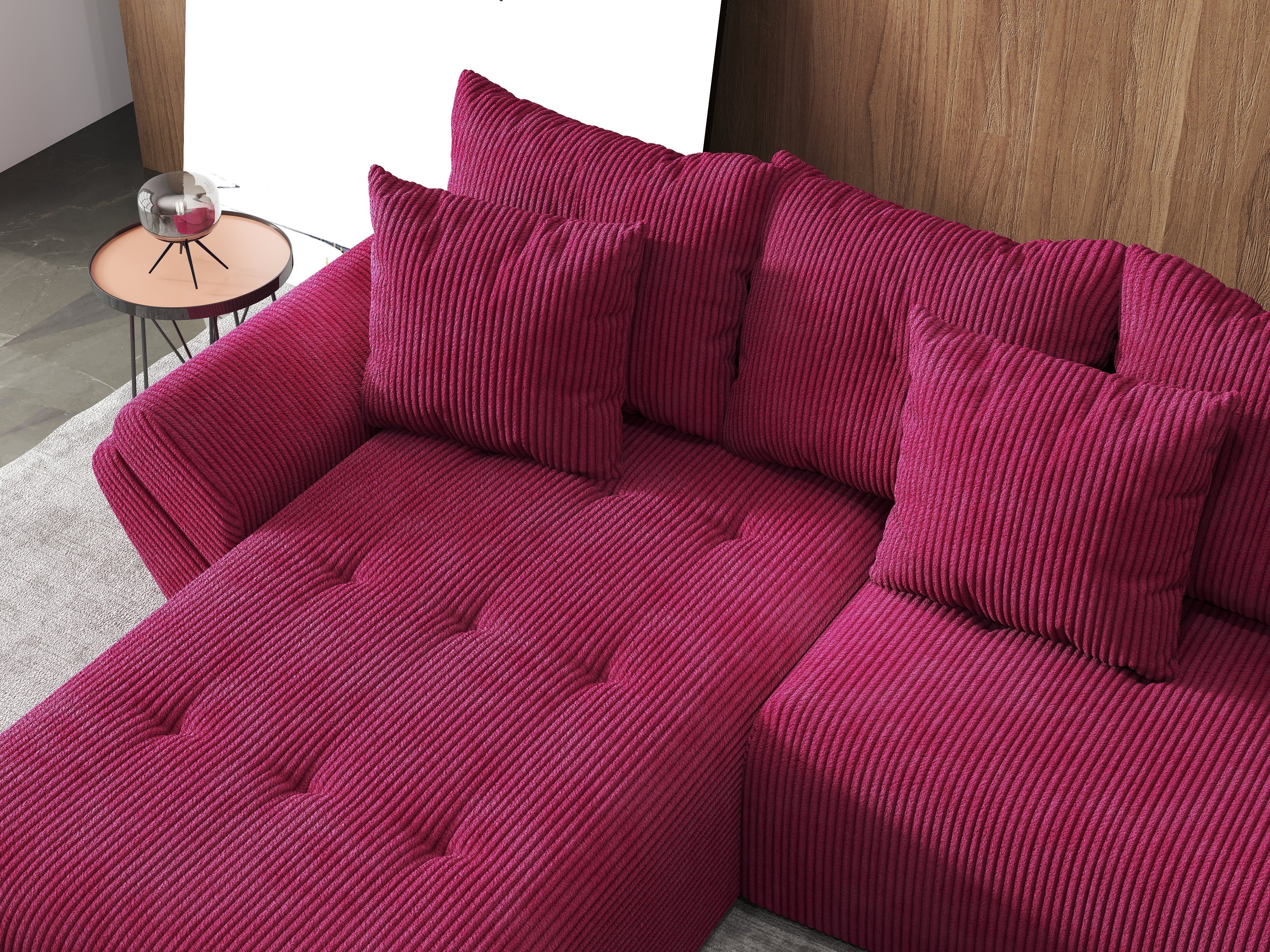 Colțar extensibil dumonde cu ladă de depozitare si sezut confortabil din spuma HR, Berlin U Zoom Bordeaux 380x180 cm Fabrica