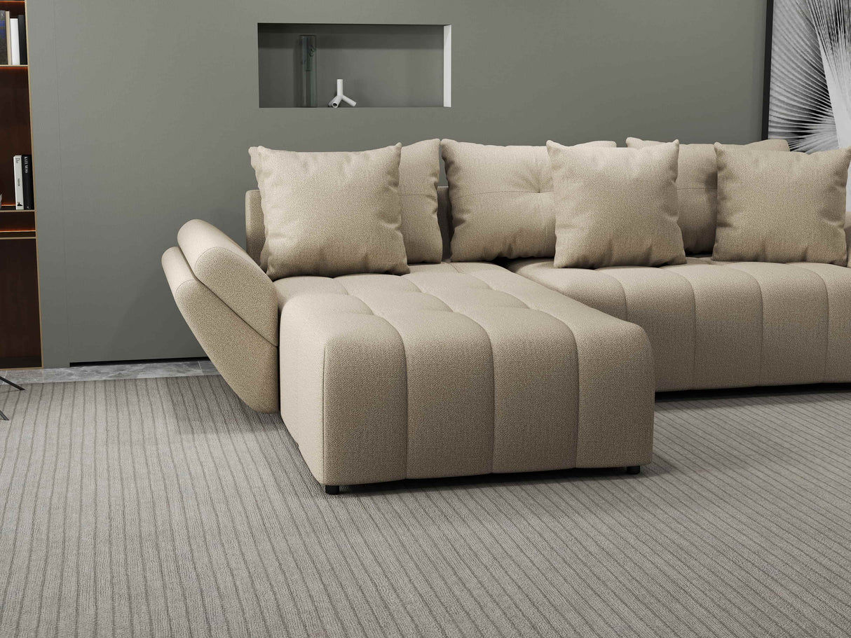Colțar extensibil dumonde cu ladă de depozitare si sezut confortabil din spuma HR, Berlin Enjoy Beige 280x185 cm Fabrica