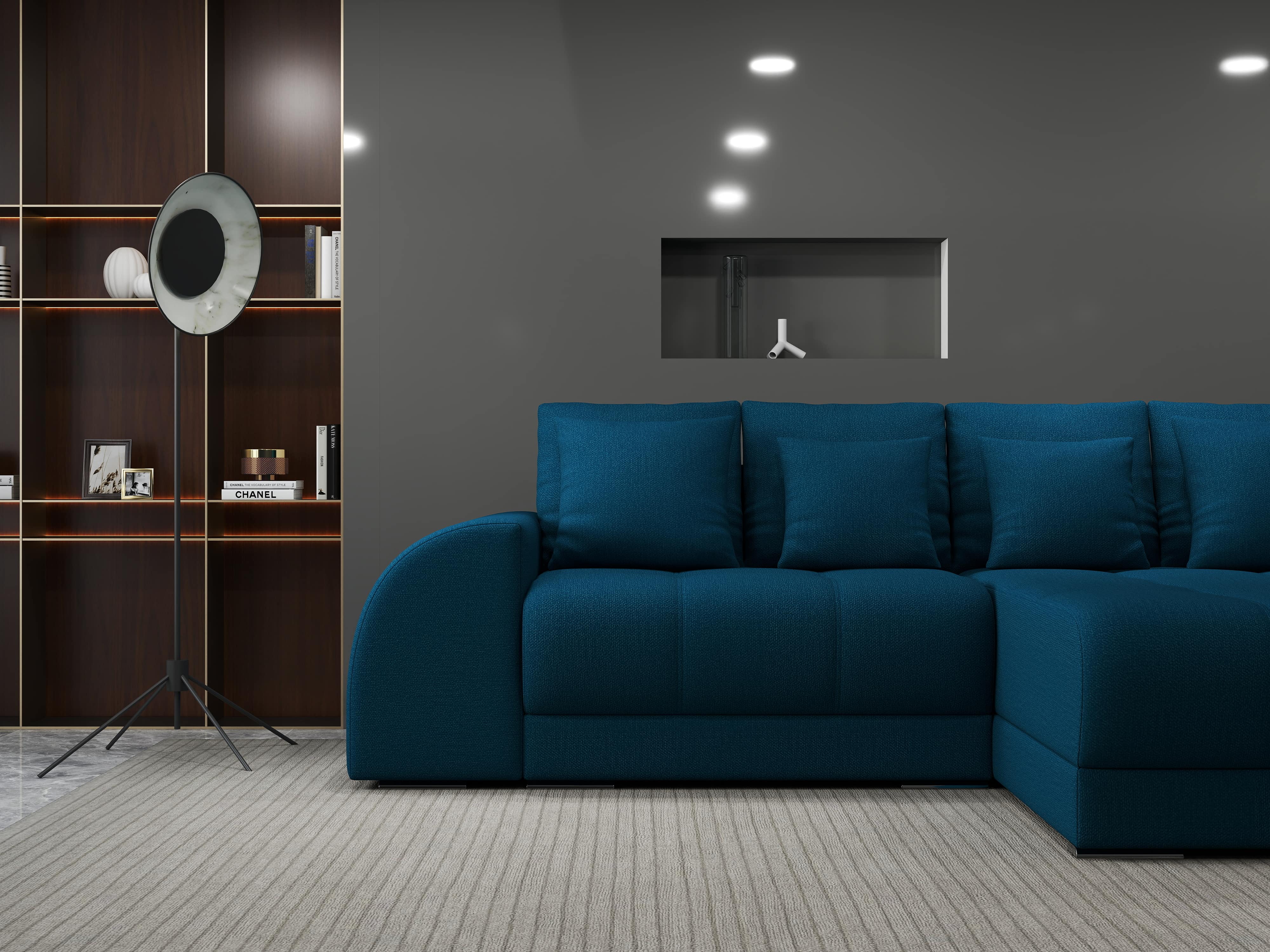 Colțar extensibil dumonde cu ladă de depozitare si sezut confortabil din spuma HR, Verona Enjoy Verde Petrol II 290x185 cm Fabrica