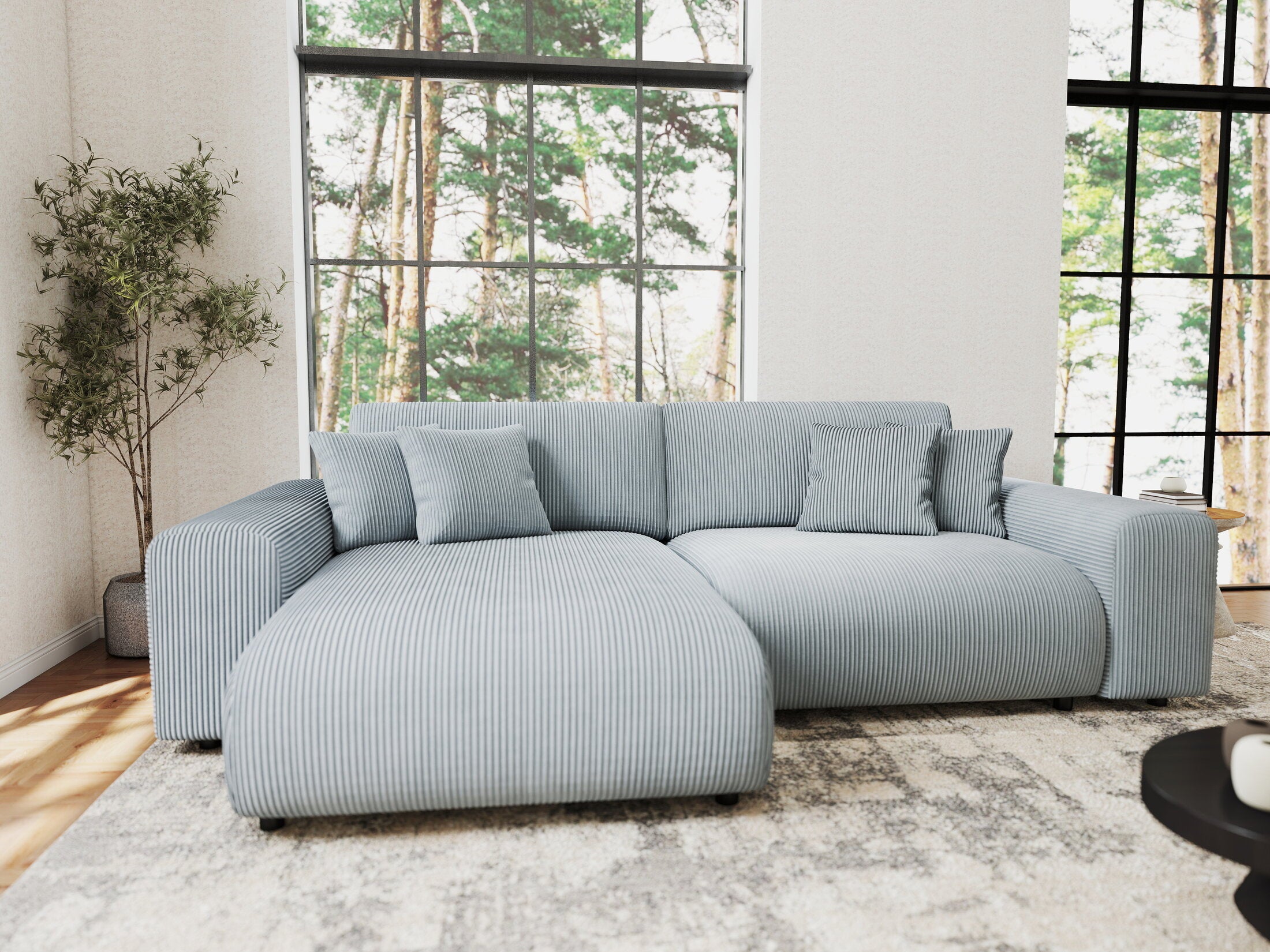 Colțar extensibil dumonde cu ladă de depozitare si sezut confortabil din spuma HR, Sarina Zoom Gri Mint 255x168 cm