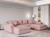Colțar extensibil dumonde cu ladă de depozitare si sezut confortabil din spuma HR, Loana Royal Roz U 355x185 cm Fabrica