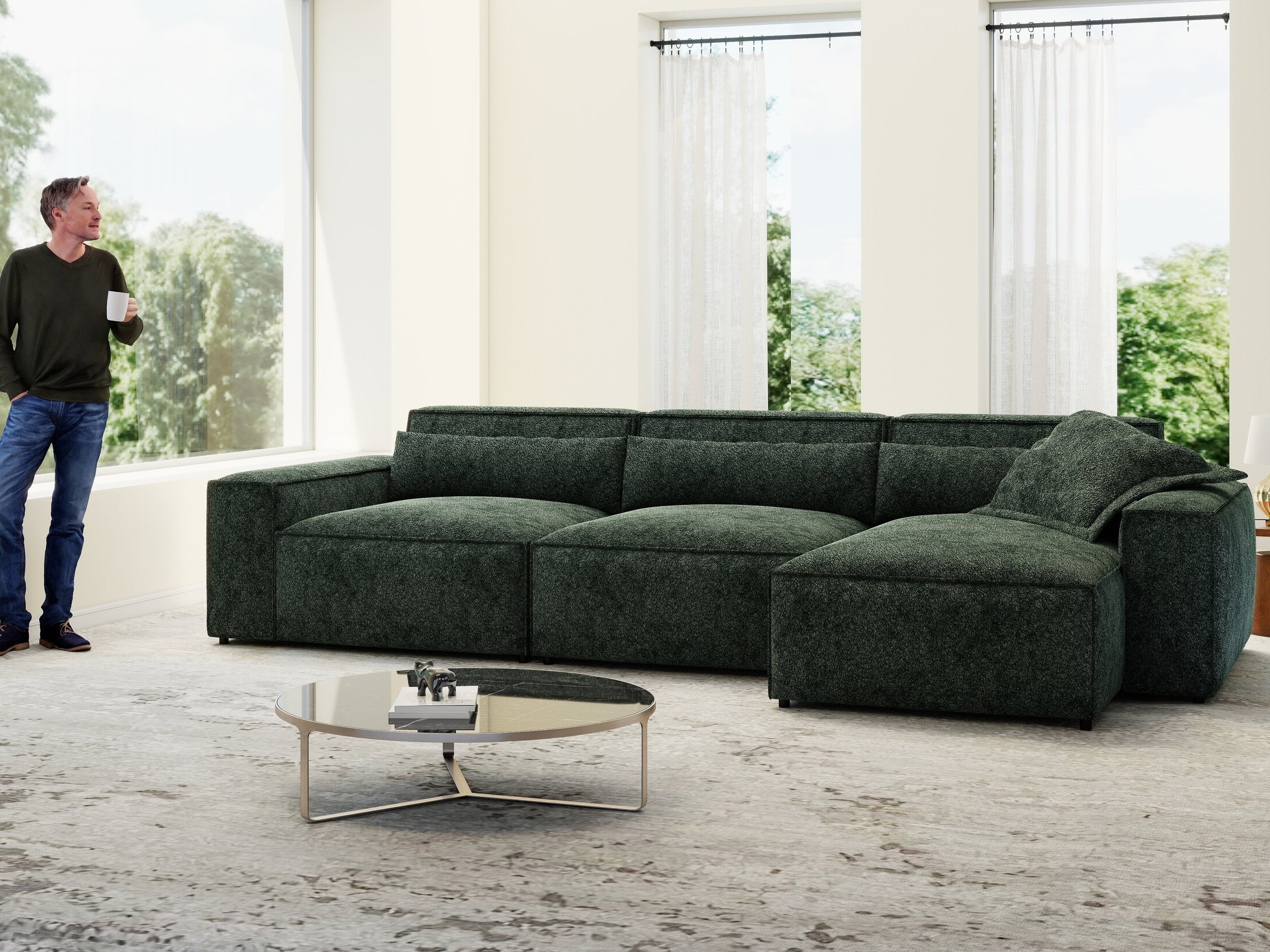 Colțar dumonde cu sezut confortabil din spuma HR, Marvelo XL Euphoria Verde 366x175 cm II