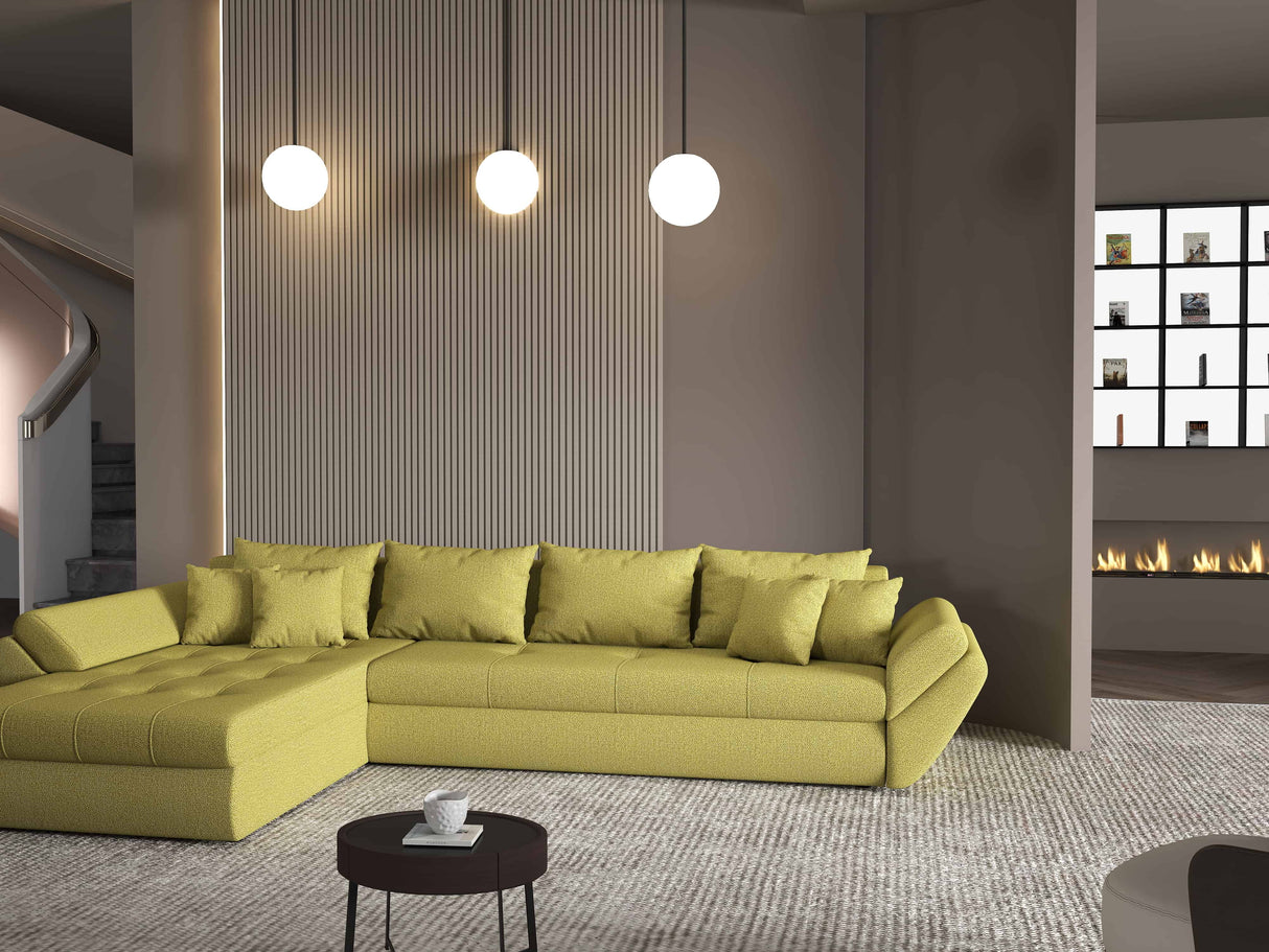 Colțar extensibil dumonde cu ladă de depozitare si sezut confortabil din spuma HR, Loana XL Enjoy Verde 335x185 cm Fabrica