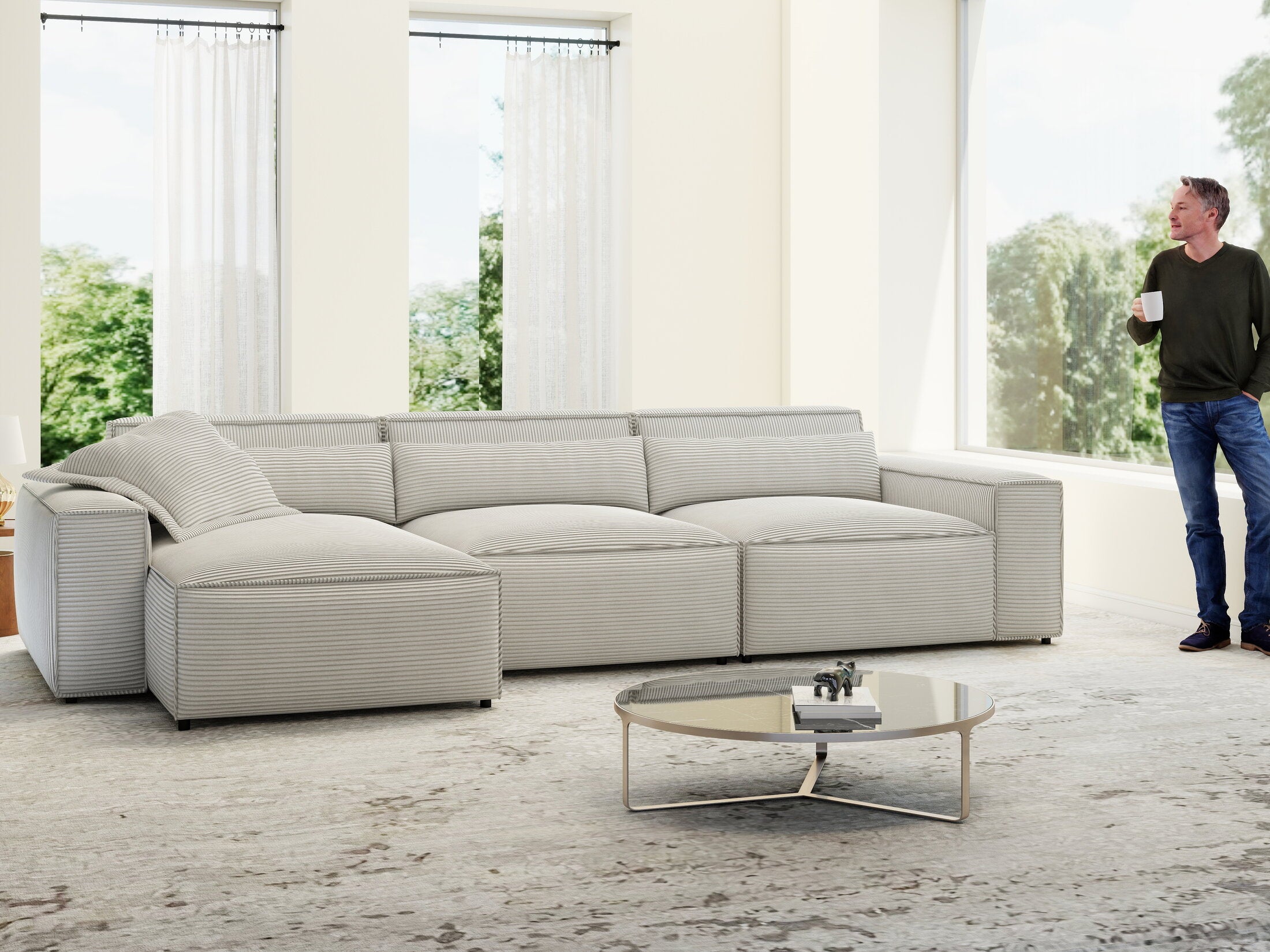 Colțar dumonde cu sezut confortabil din spuma HR, Marvelo XL Zoom Gri Mint 366x175 cm