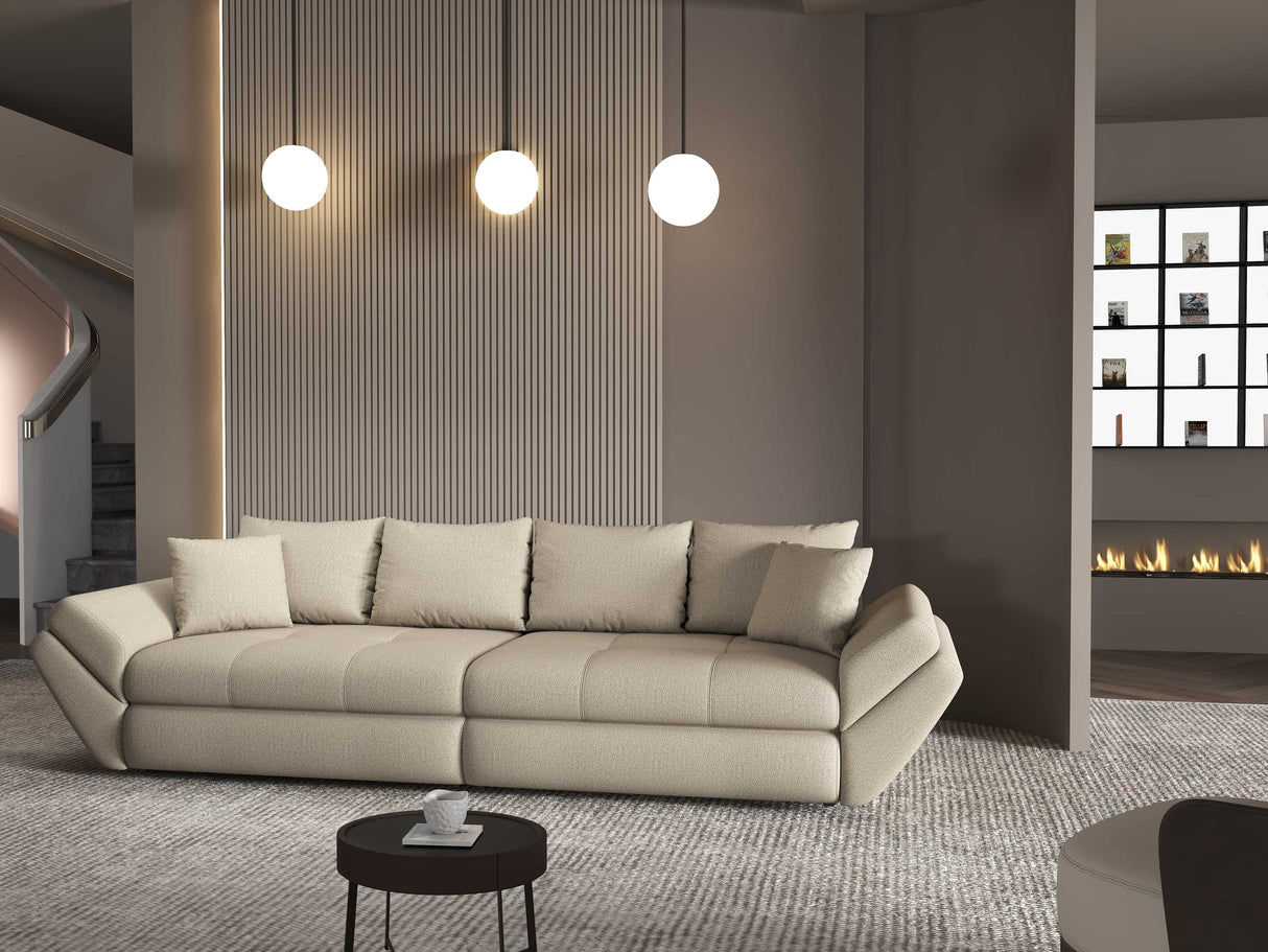 Canapea extensibilă dumonde cu ladă de depozitare si sezut confortabil din spuma HR, Loana Enjoy Bej 2 300x100 cm Fabrica