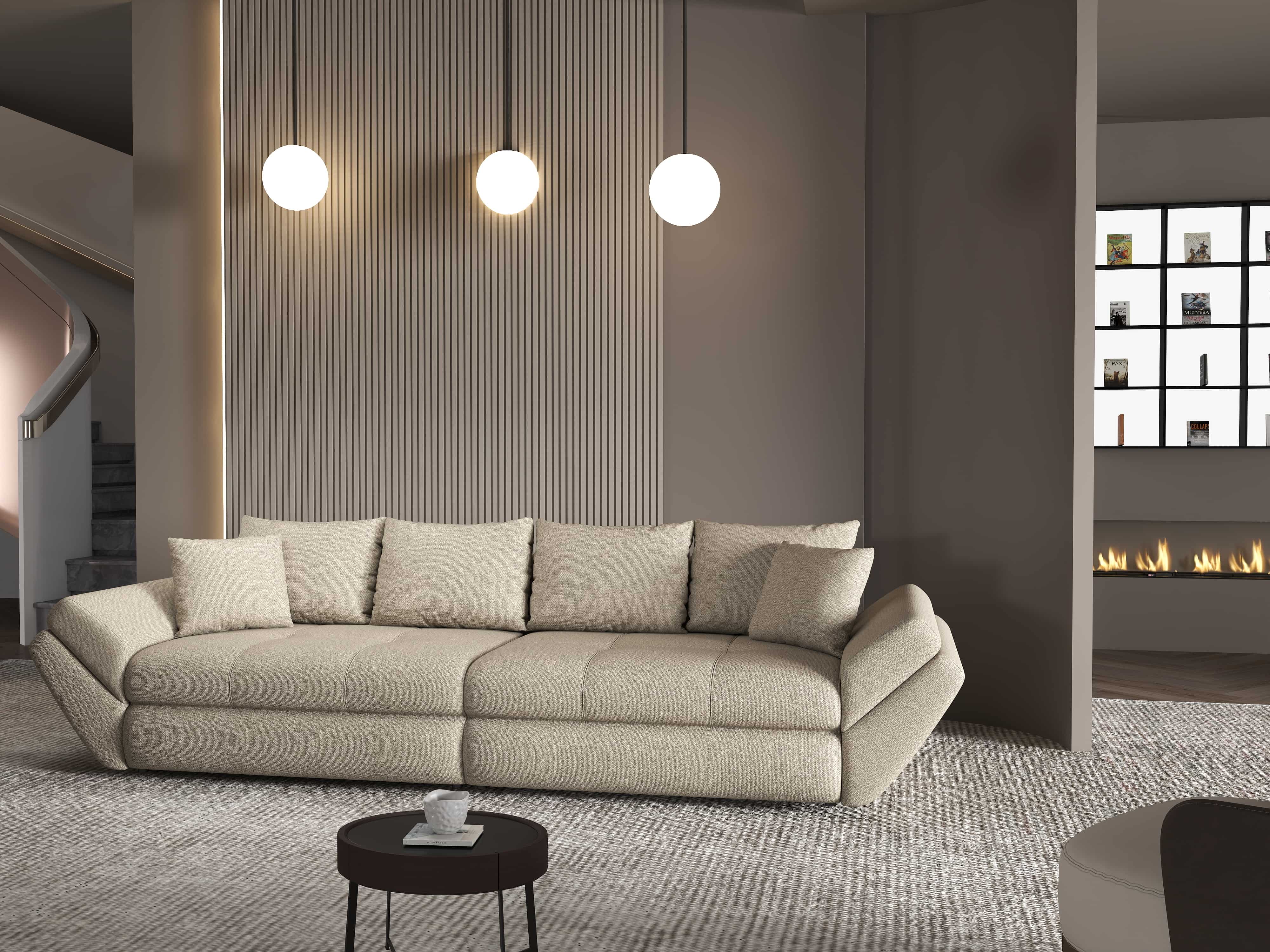 Canapea extensibilă dumonde cu ladă de depozitare si sezut confortabil din spuma HR, Loana Enjoy Bej 2 300x100 cm Fabrica