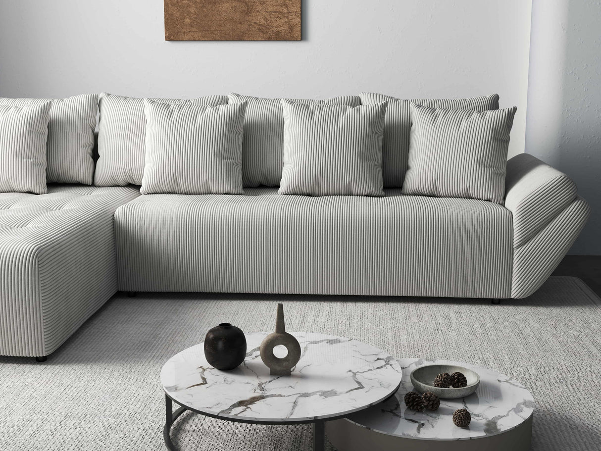 Colțar extensibil dumonde cu ladă de depozitare si sezut confortabil din spuma HR, Berlin XL Zoom Pearl 350x185 cm Fabrica