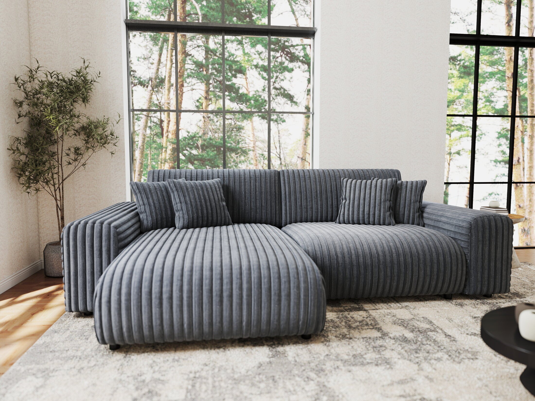 Colțar extensibil dumonde cu ladă de depozitare si sezut confortabil din spuma HR, Sarina Ambience Gri 255x168 cm