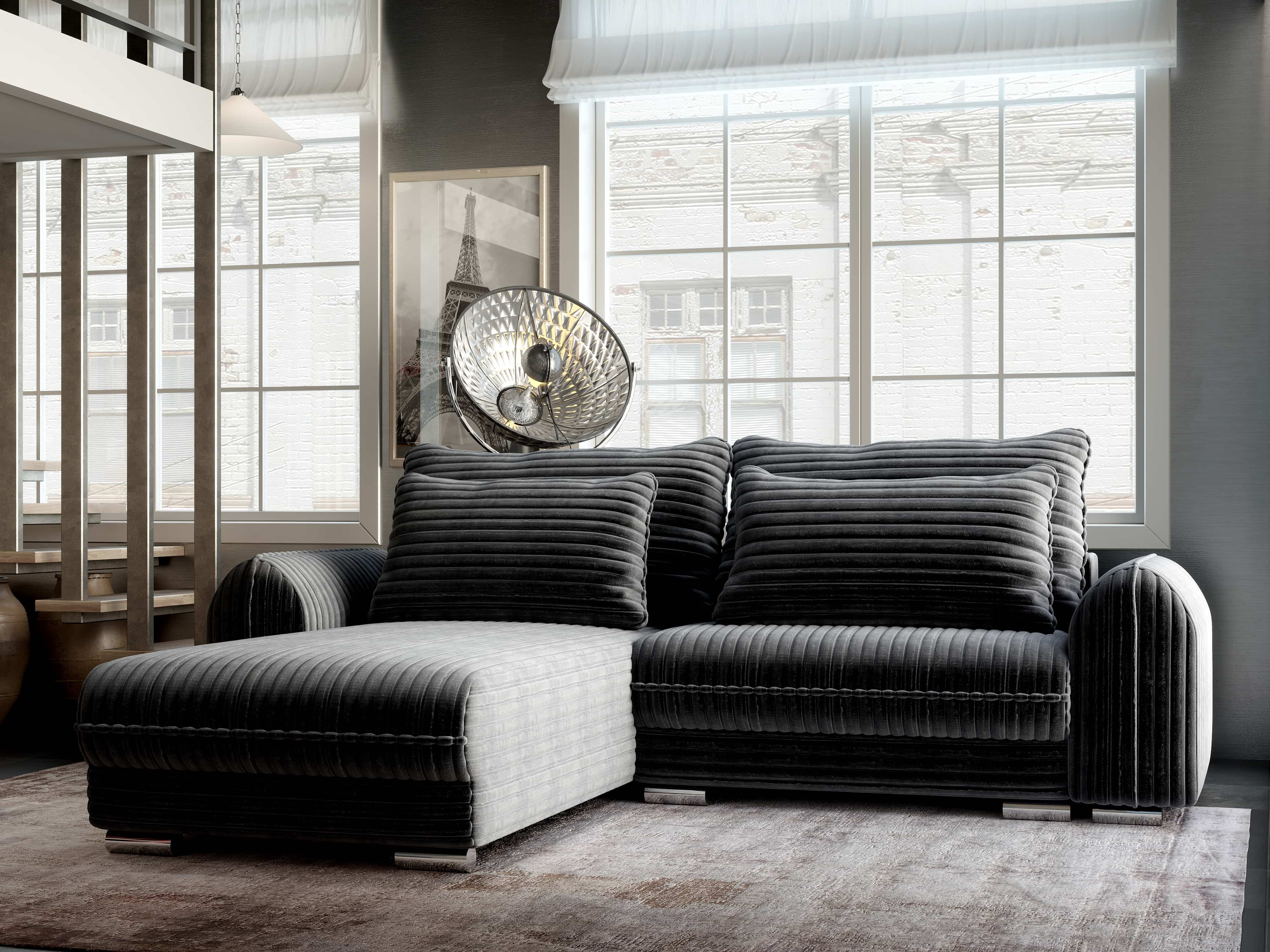 Colțar extensibil dumonde cu ladă de depozitare si sezut confortabil din spuma HR, Denver Ambience Gri 275x185 cm Fabrica