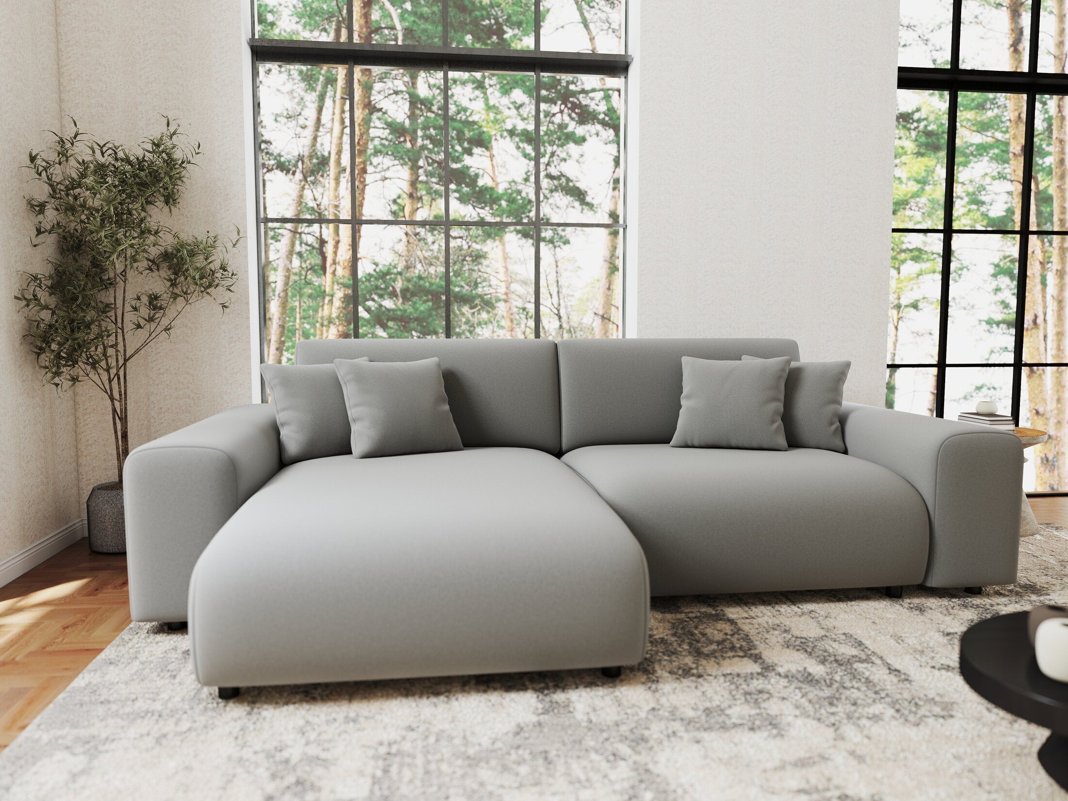 Colțar extensibil dumonde cu ladă de depozitare si sezut confortabil din spuma HR, Sarina Royal Gri 255x168 cm