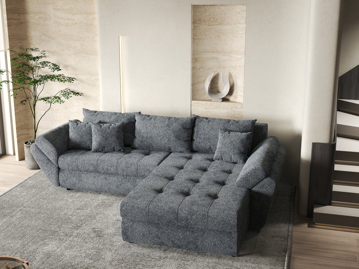 Colțar extensibil dumonde cu ladă de depozitare si sezut confortabil din spuma HR, Loana Euphoria Graphit II 275x185 cm Fabrica