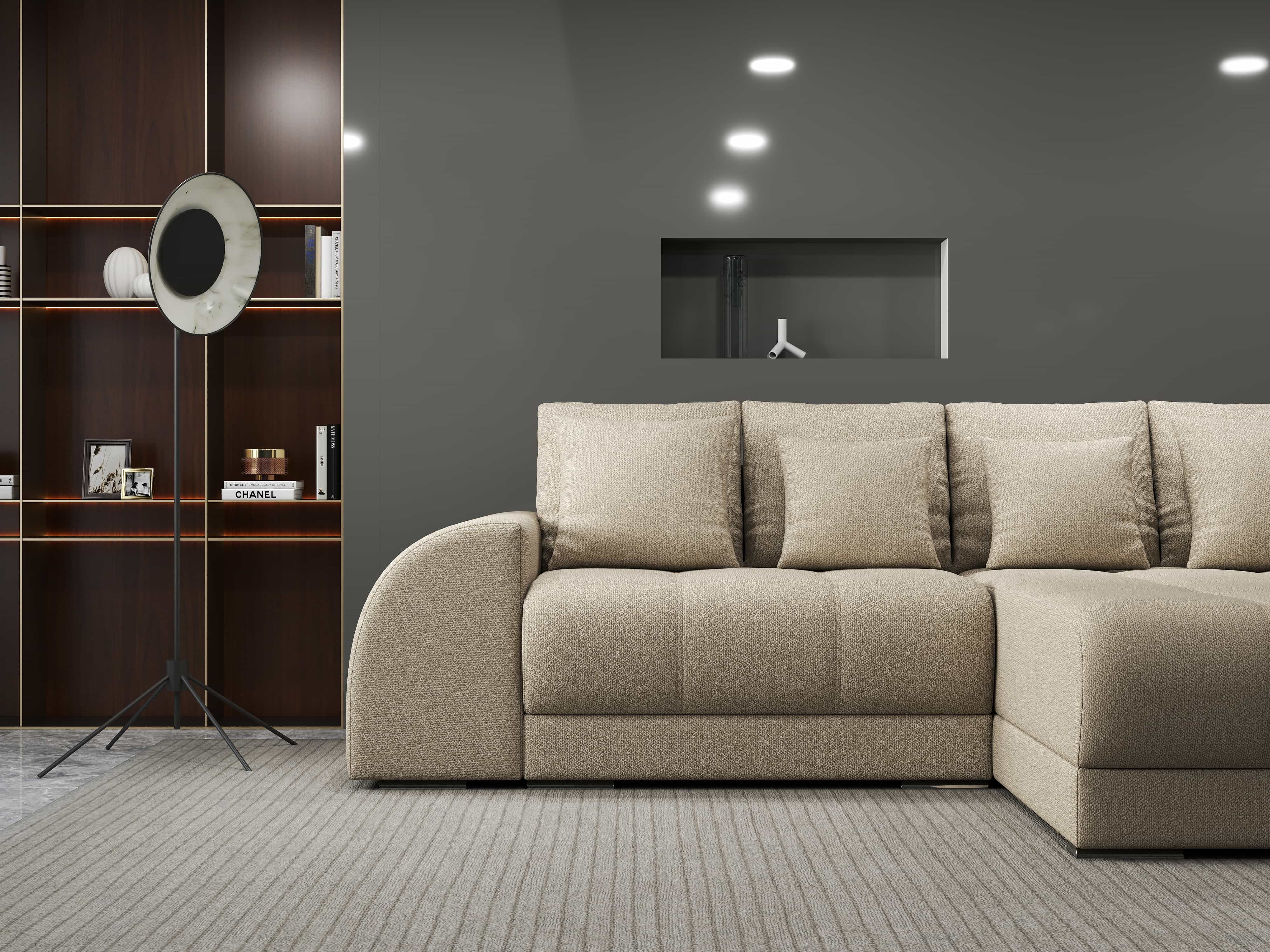 Colțar extensibil dumonde cu ladă de depozitare si sezut confortabil din spuma HR, Verona Enjoy Beige II 290x185 cm Fabrica