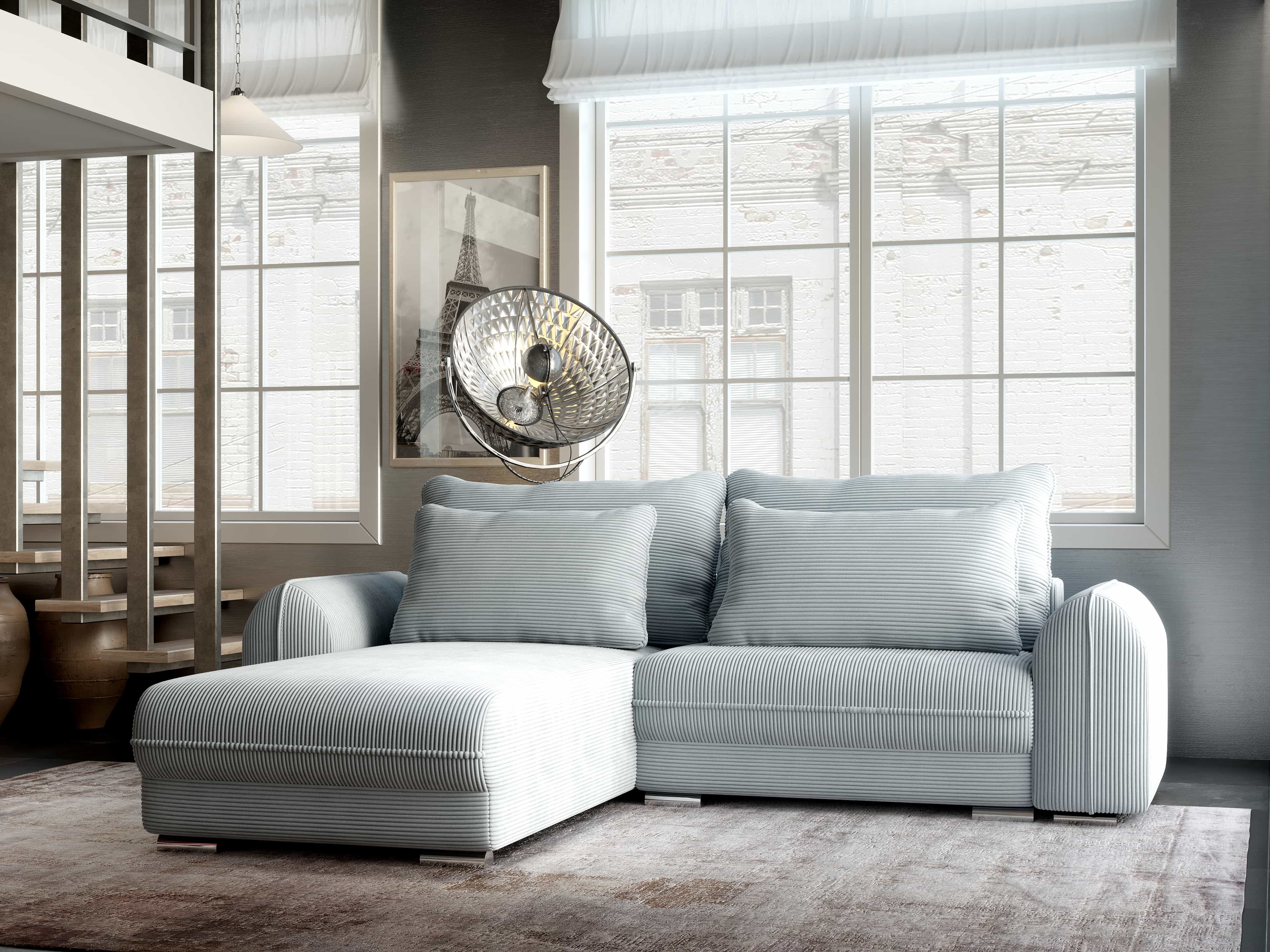 Colțar extensibil dumonde cu ladă de depozitare si sezut confortabil din spuma HR, Denver Zoom Grey 275x185 cm Fabrica