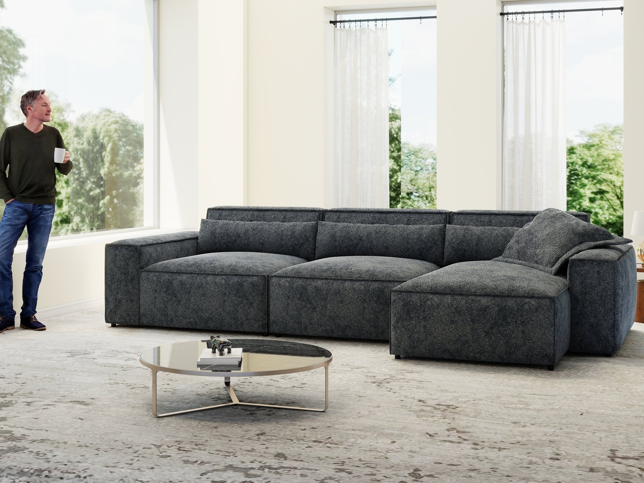 Colțar dumonde cu sezut confortabil din spuma HR, Marvelo XL Euphoria Gri Grafit 366x175 cm II