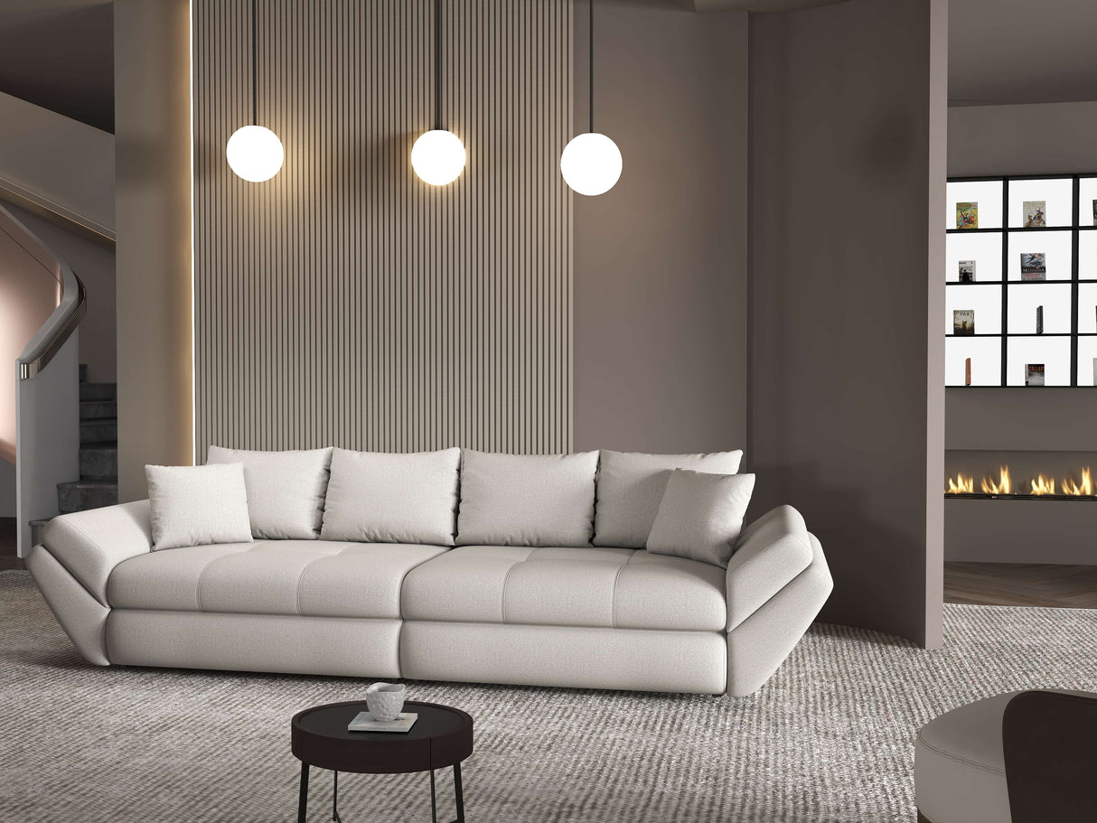 Canapea extensibilă dumonde cu ladă de depozitare si sezut confortabil din spuma HR, Loana Enjoy Bej 300x100 cm Fabrica