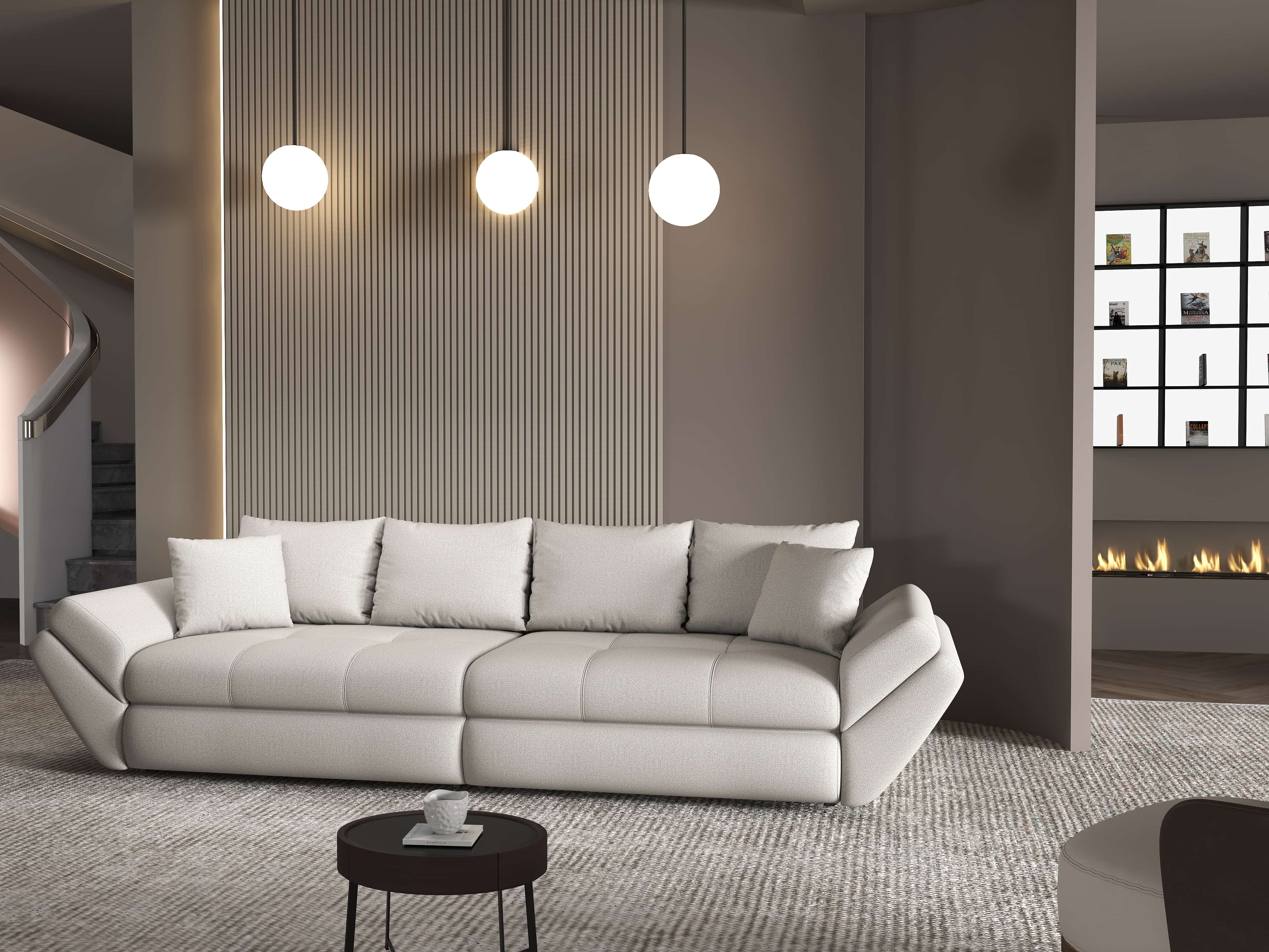 Canapea extensibilă dumonde cu ladă de depozitare si sezut confortabil din spuma HR, Loana Enjoy Bej 300x100 cm Fabrica