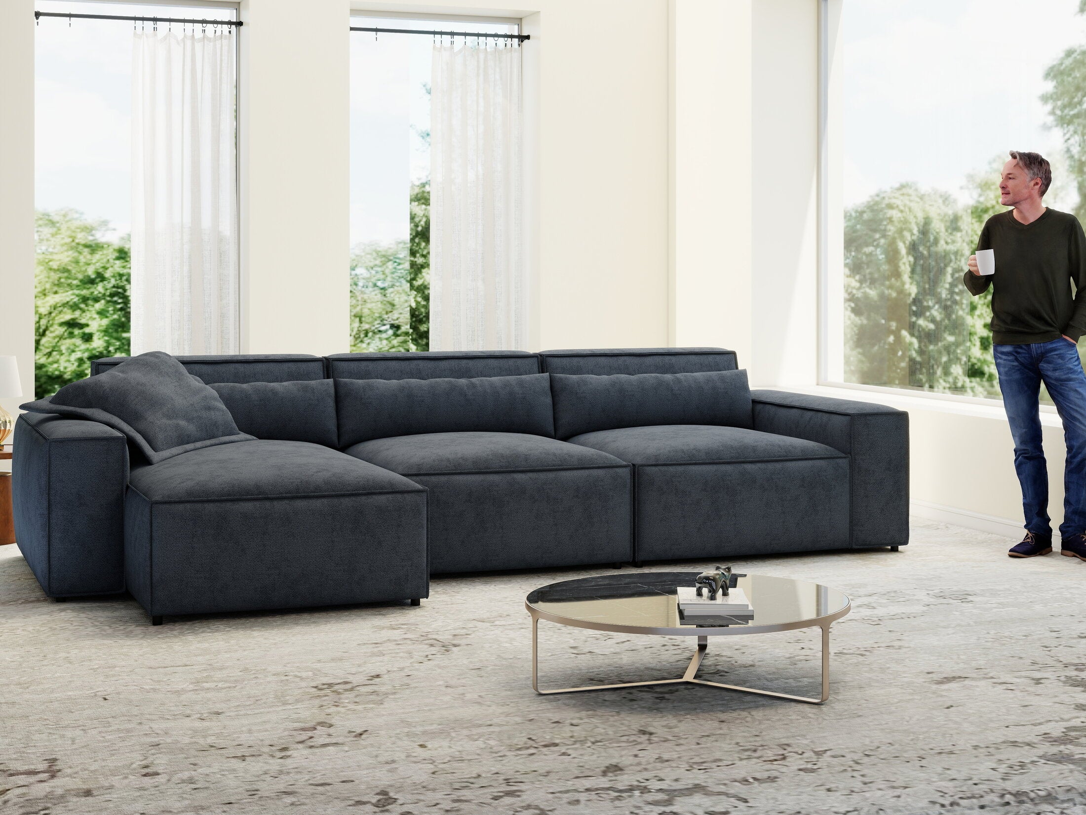 Colțar dumonde cu sezut confortabil din spuma HR, Marvelo XL Enjoy Antracit 366x175 cm