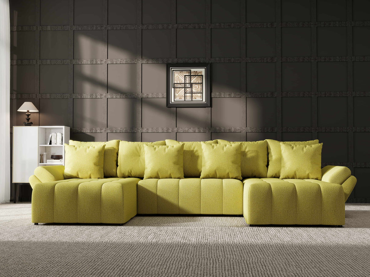 Colțar extensibil dumonde cu ladă de depozitare si sezut confortabil din spuma HR, Berlin U Enjoy Verde 380x180 cm Fabrica