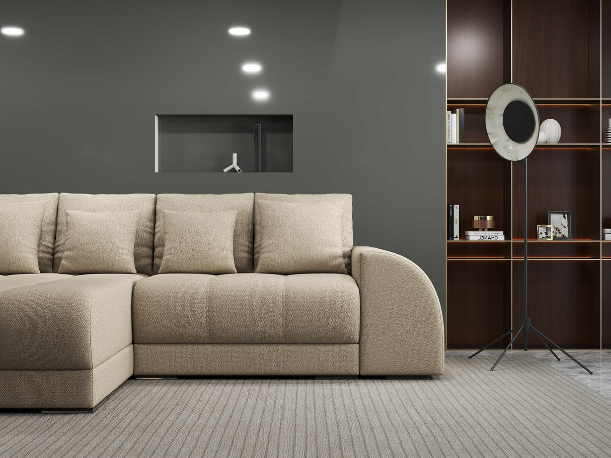 Colțar extensibil dumonde cu ladă de depozitare si sezut confortabil din spuma HR, Verona Enjoy Beige 290x185 cm Fabrica
