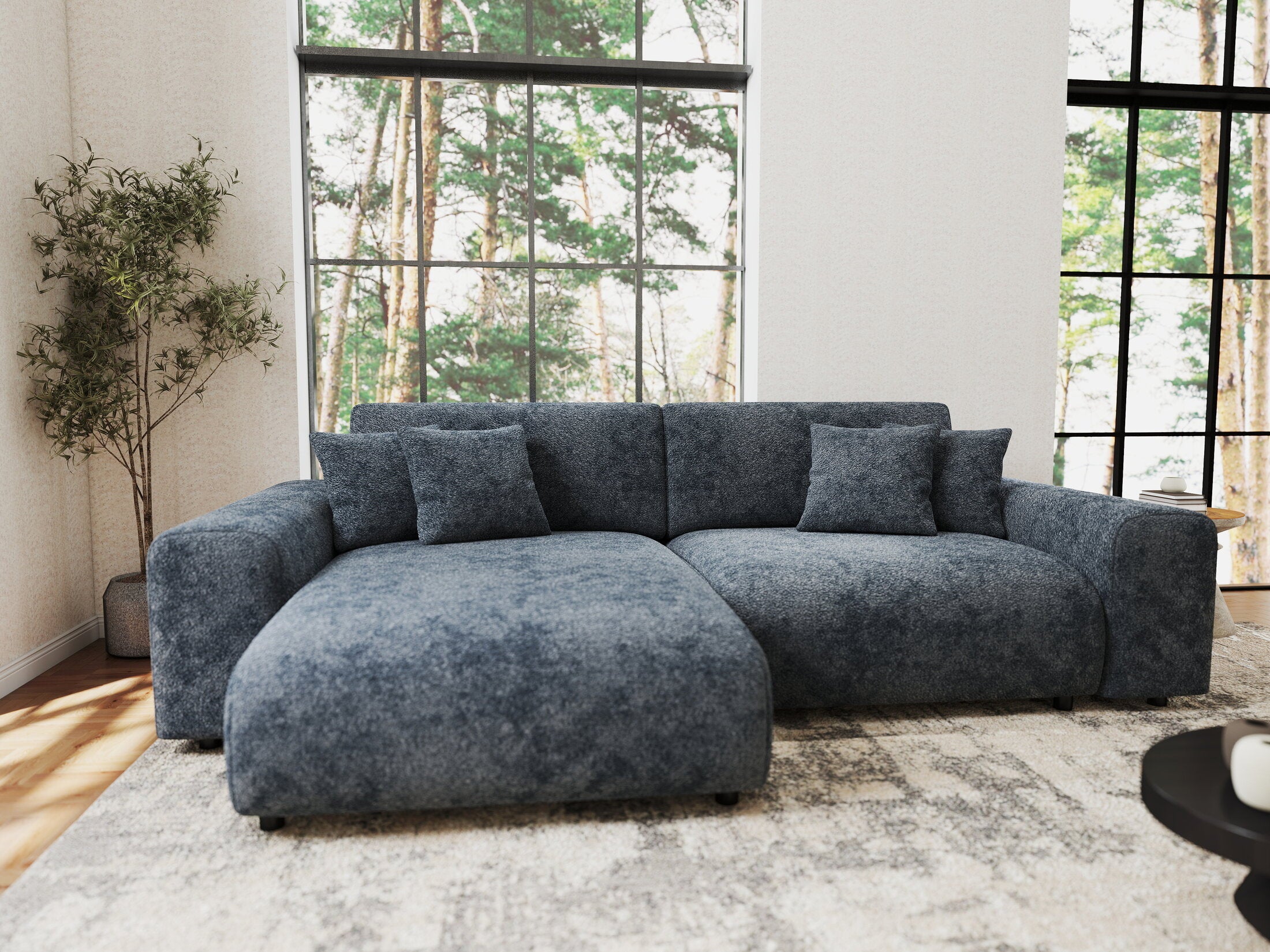 Colțar extensibil dumonde cu ladă de depozitare si sezut confortabil din spuma HR, Sarina Euphoria Gri Grafit 255x168 cm