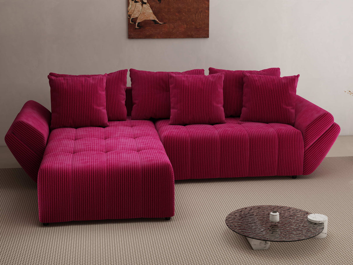 Colțar extensibil dumonde cu ladă de depozitare si sezut confortabil din spuma HR, Berlin Zoom Bordeaux 280x185 cm Fabrica