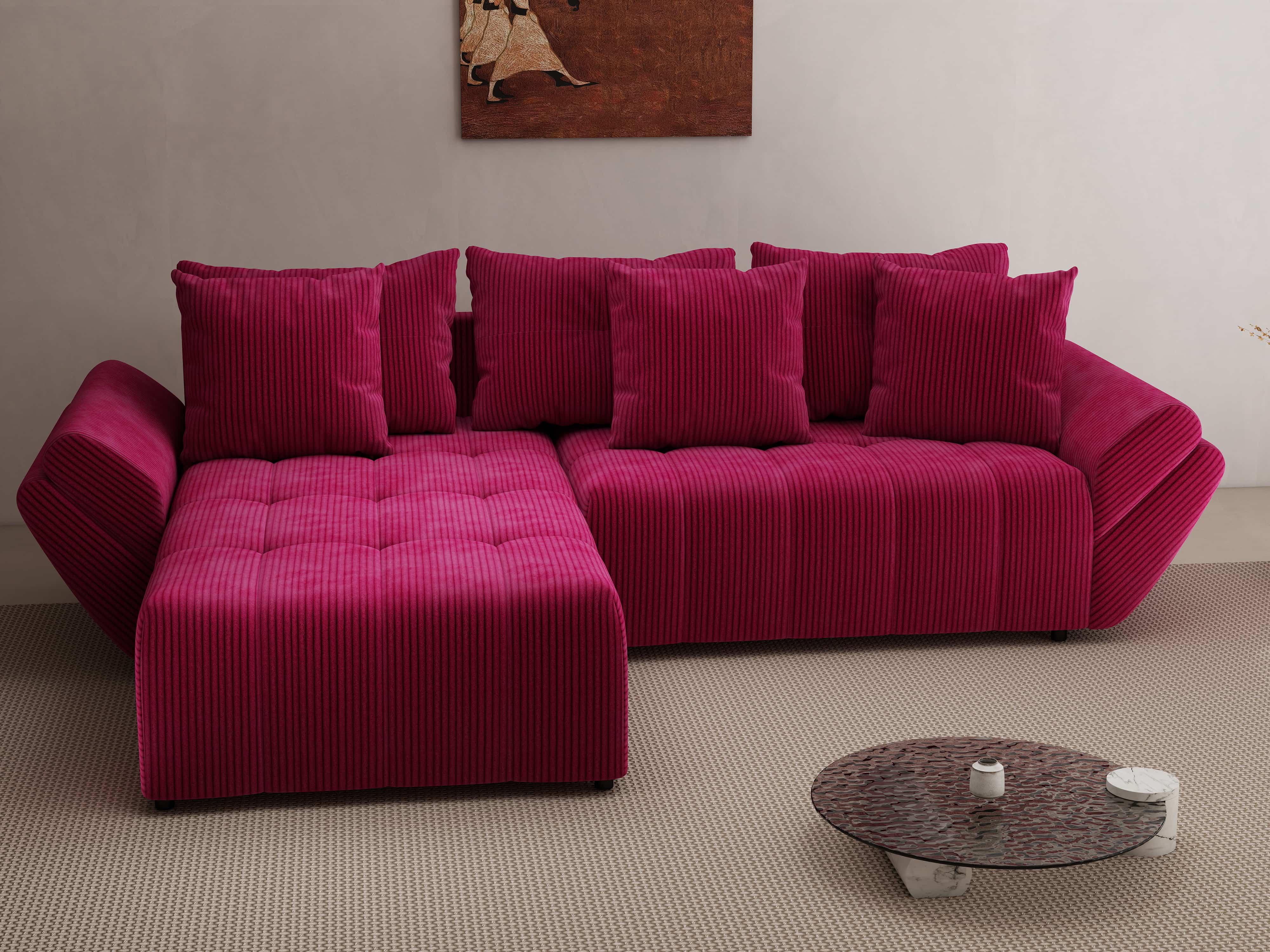 Colțar extensibil dumonde cu ladă de depozitare si sezut confortabil din spuma HR, Berlin Zoom Bordeaux 280x185 cm Fabrica