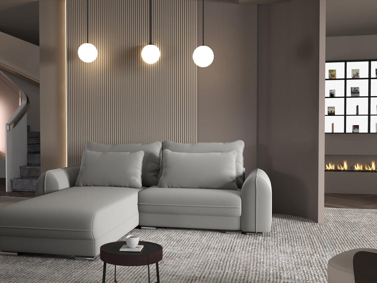 Colțar extensibil dumonde cu ladă de depozitare si sezut confortabil din spuma HR, Denver Royal Gri 275x185 cm Fabrica