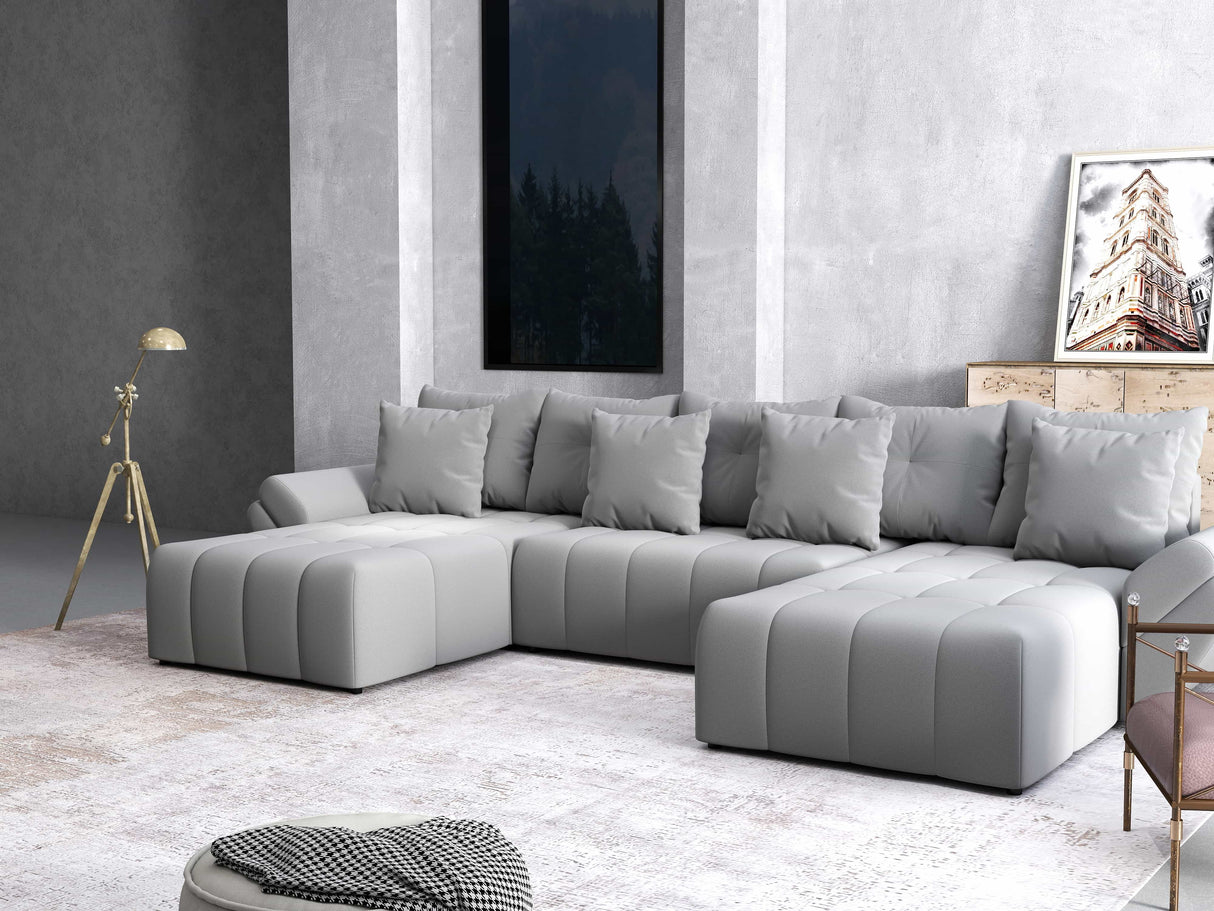 Colțar extensibil dumonde cu ladă de depozitare si sezut confortabil din spuma HR, Berlin U Royal Gri 380x180 cm Fabrica
