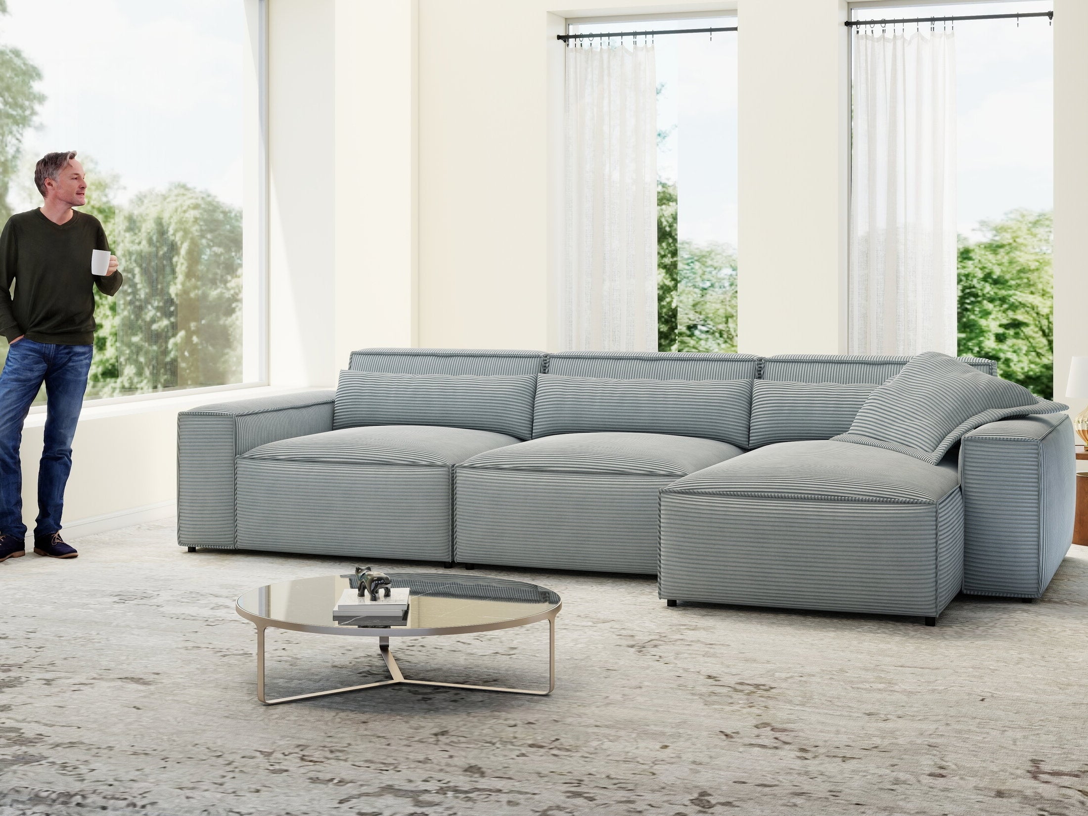 Colțar dumonde cu sezut confortabil din spuma HR, Marvelo XL Zoom Gri 366x175 cm II