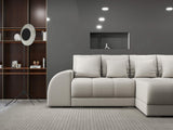 Colțar extensibil dumonde cu ladă de depozitare si sezut confortabil din spuma HR, Verona Enjoy Bej II 290x185 cm Fabrica