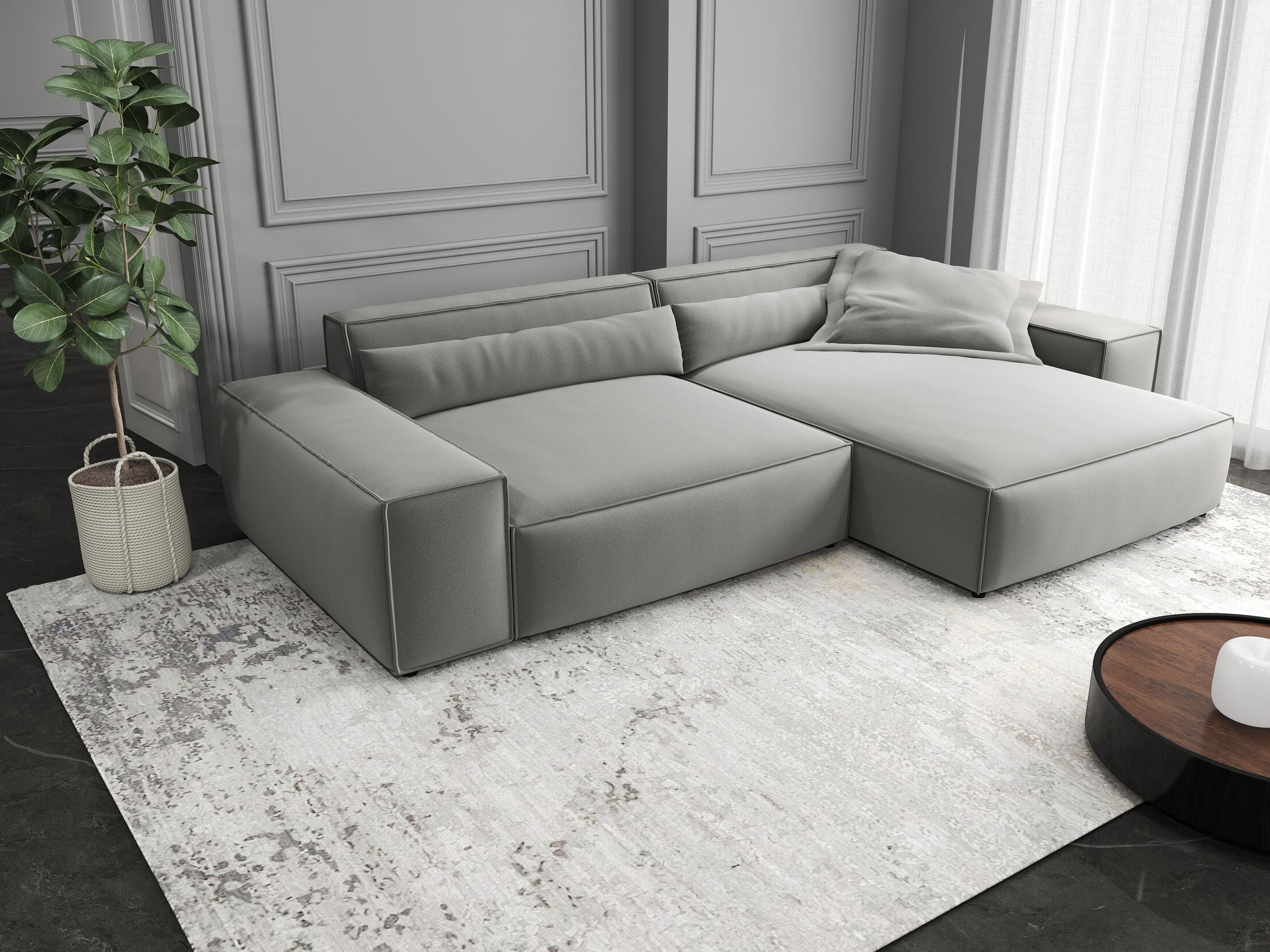 Colțar dumonde cu șezut confortabil din spumă HR, Marvelo Royal Gri 264x175 cm II