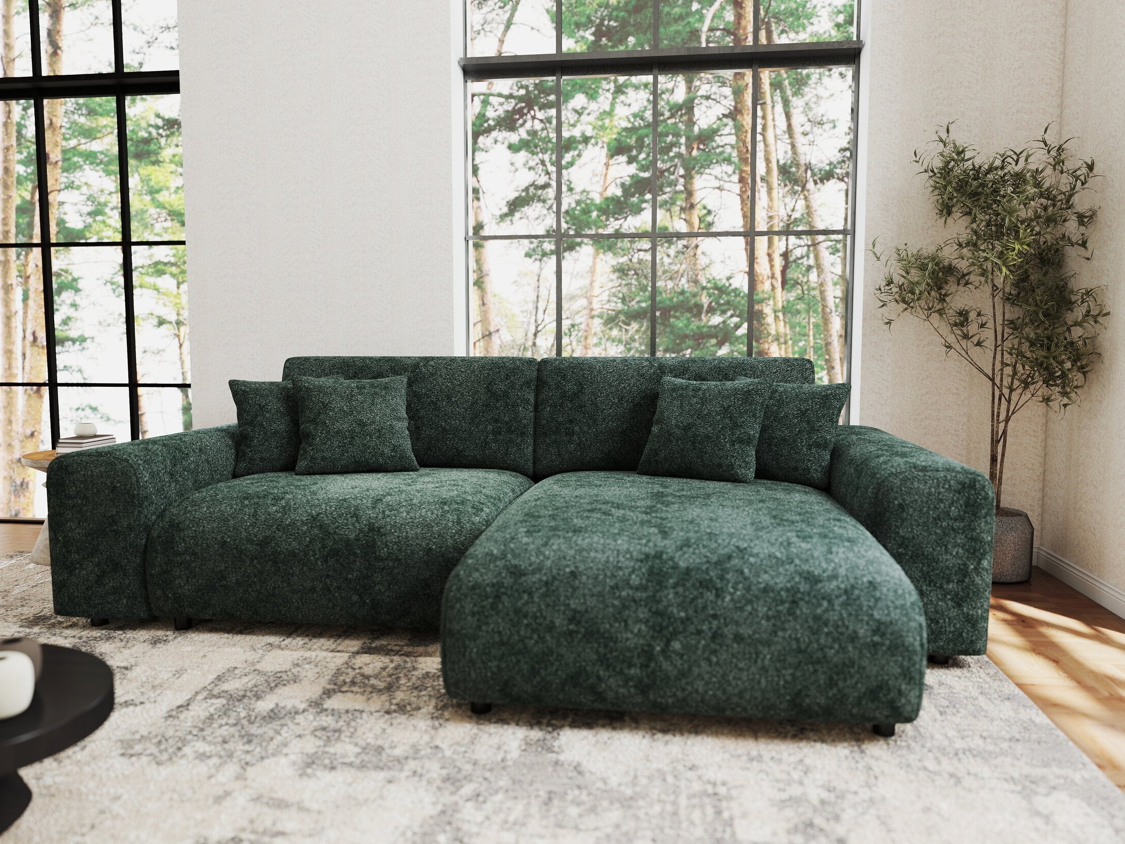 Colțar extensibil dumonde cu ladă de depozitare si sezut confortabil din spuma HR, Sarina Euphoria Verde 255x168 cm II