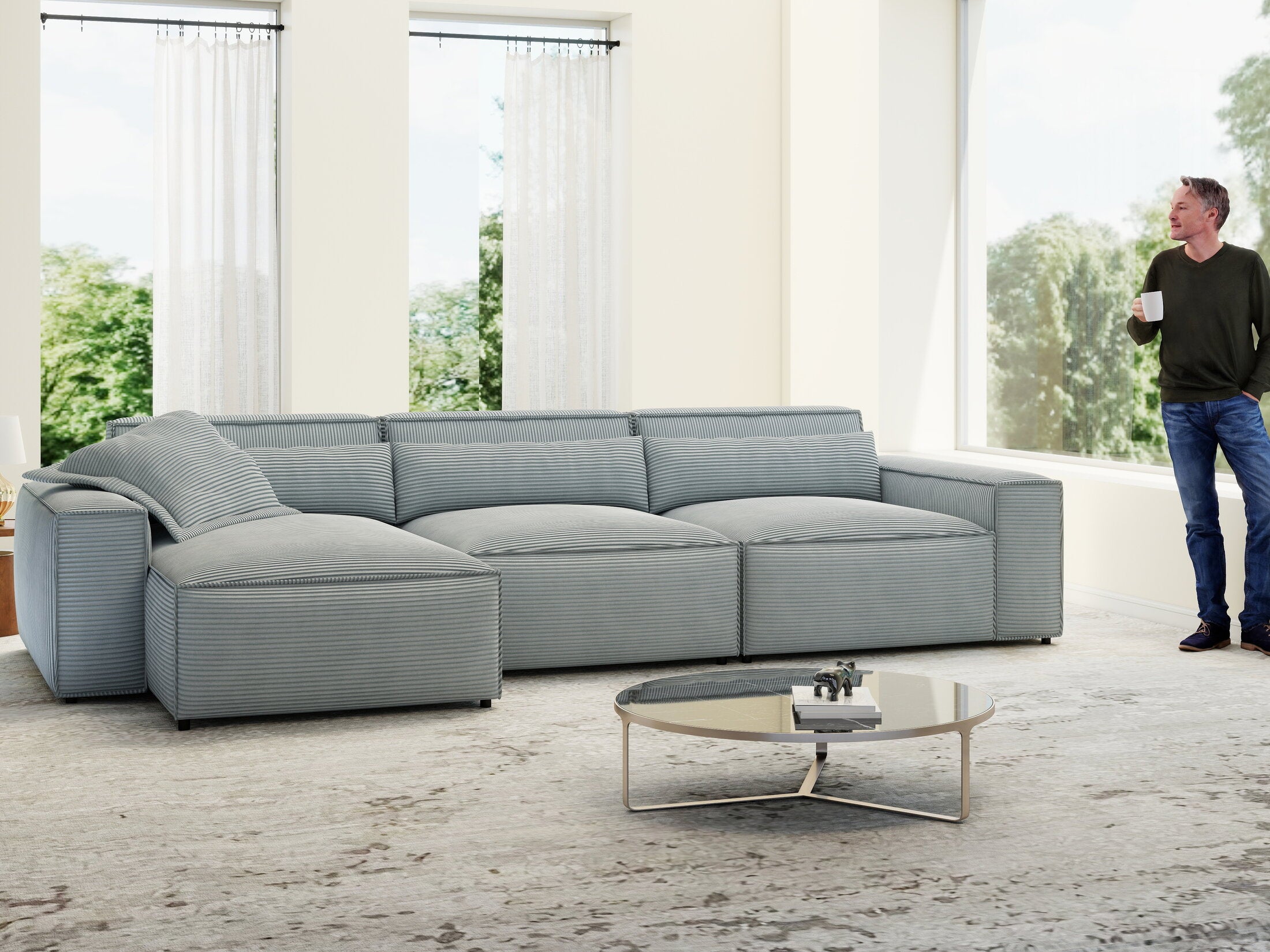 Colțar dumonde cu sezut confortabil din spuma HR, Marvelo XL Zoom Gri 366x175 cm