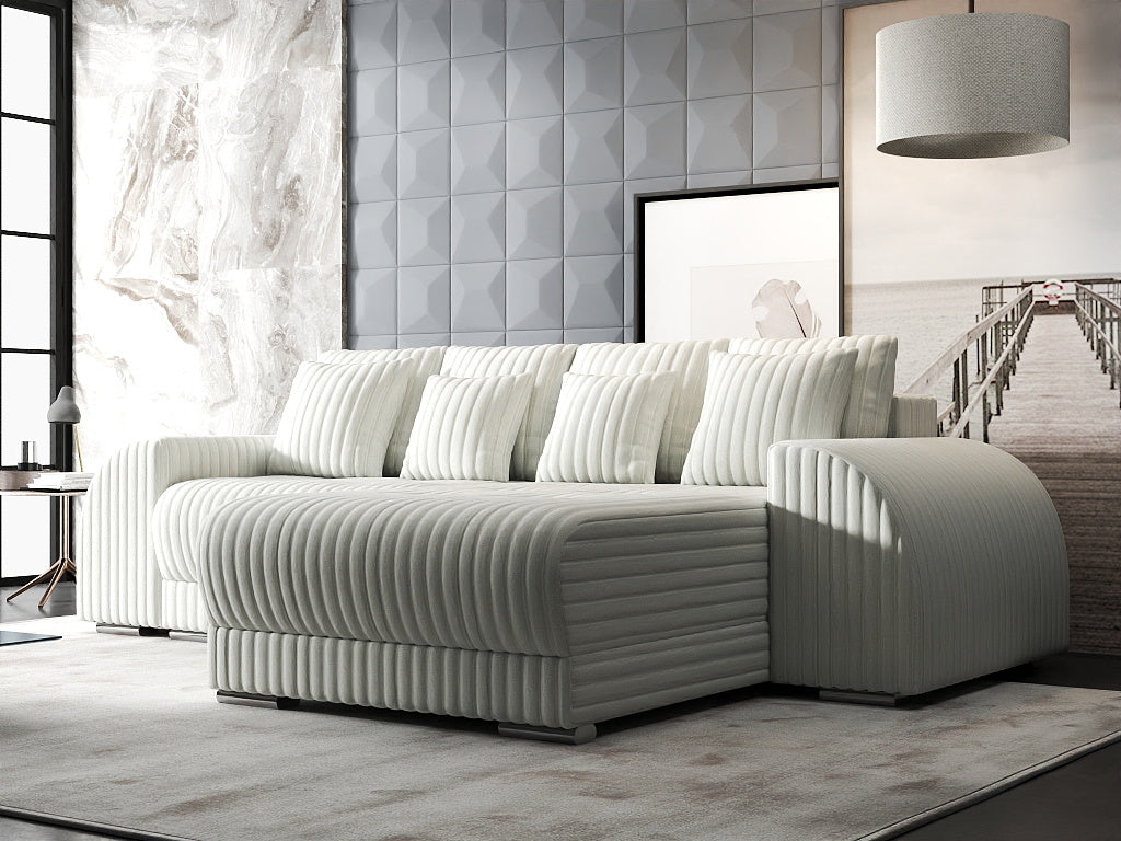 Colțar extensibil dumonde cu ladă de depozitare si sezut confortabil din spuma HR, Verona Ambience Alb II 290x185 cm Fabrica