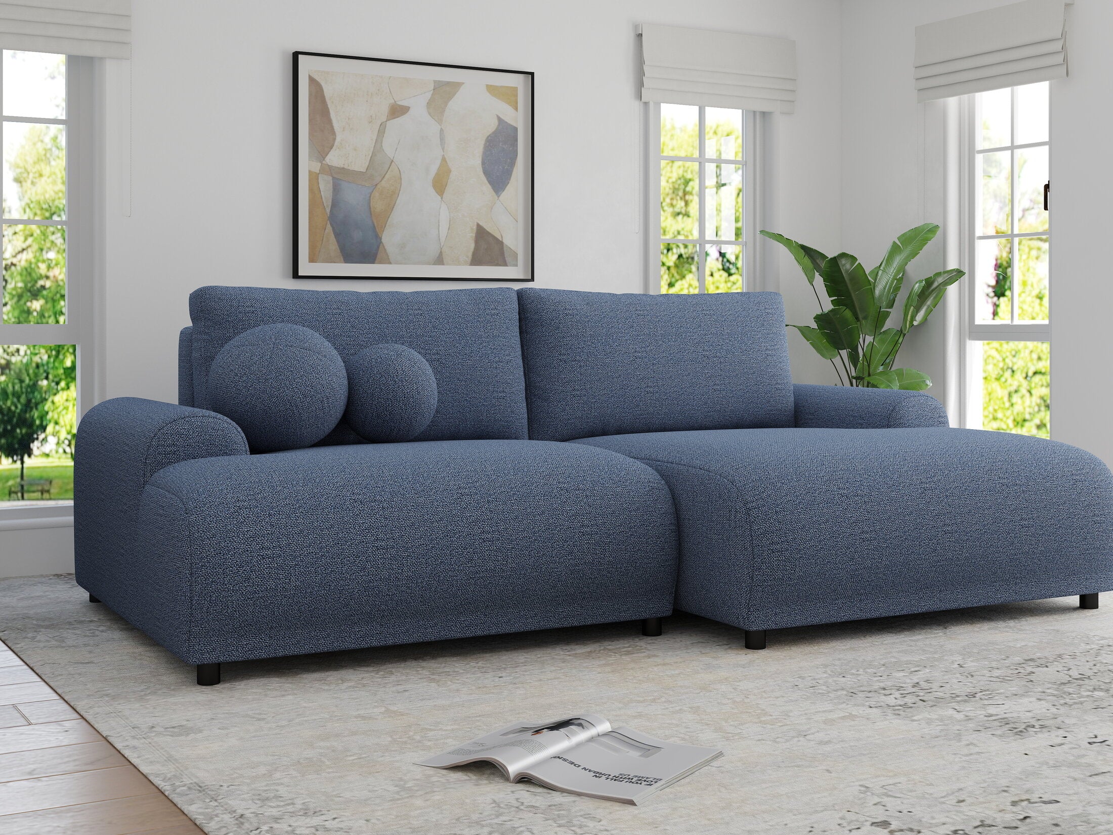 Colțar extensibil dumonde cu ladă de depozitare și șezut confortabil din spumă HR, Carlo Enjoy Albastru 240x145 cm II