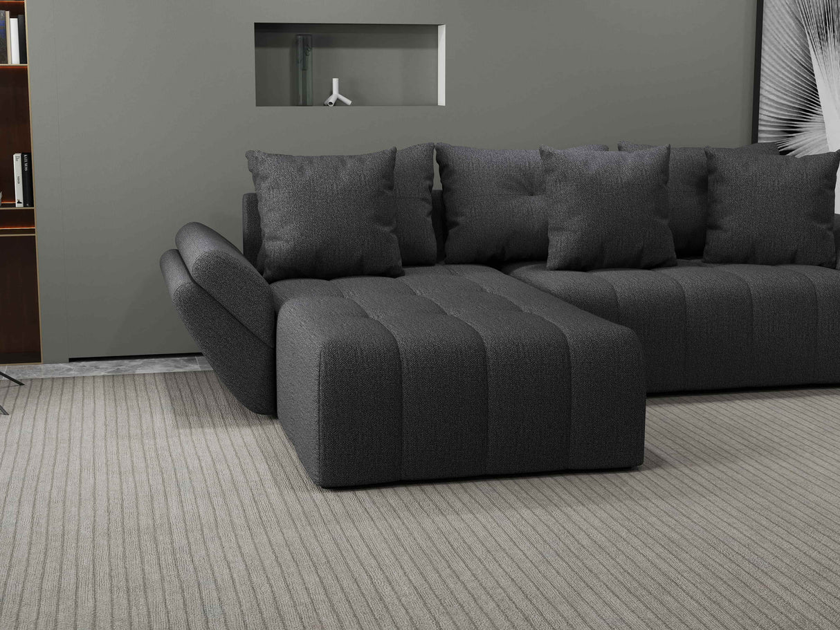 Colțar extensibil dumonde cu ladă de depozitare si sezut confortabil din spuma HR, Berlin Enjoy Gri Grafit 280x185 cm Fabrica