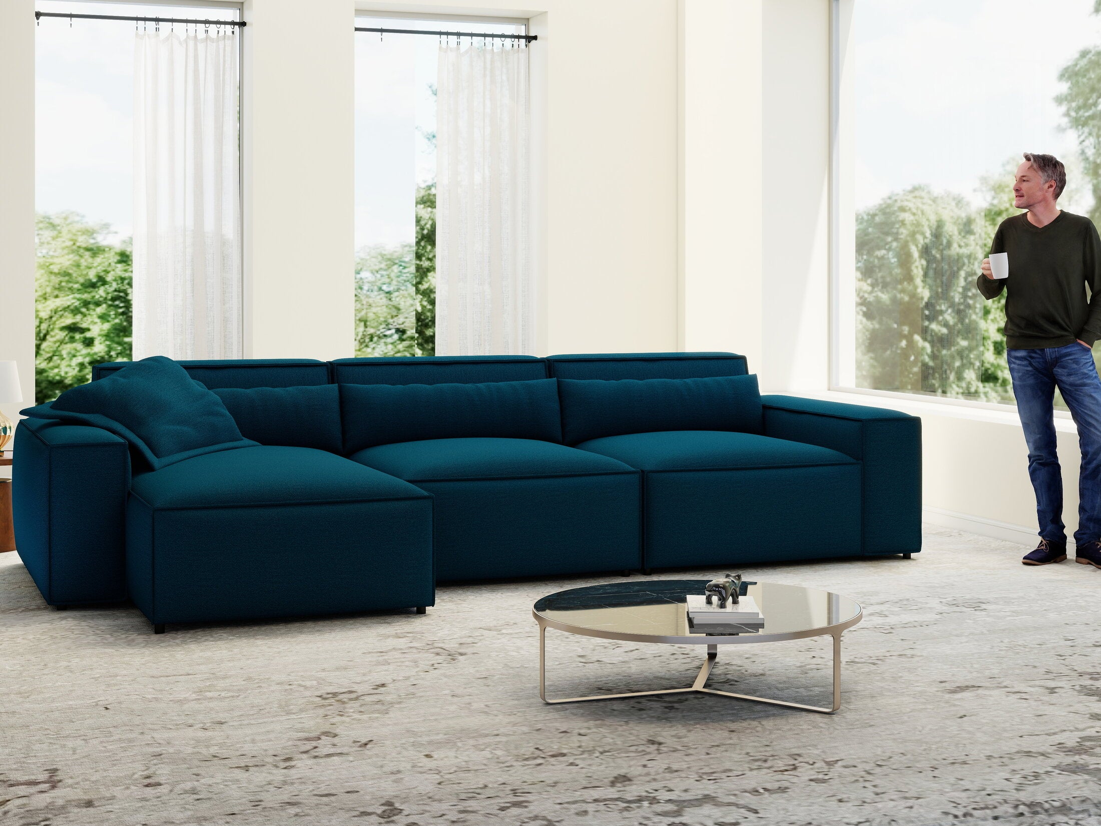 Colțar dumonde cu sezut confortabil din spuma HR, Marvelo XL Enjoy Verde Petrol 366x175 cm