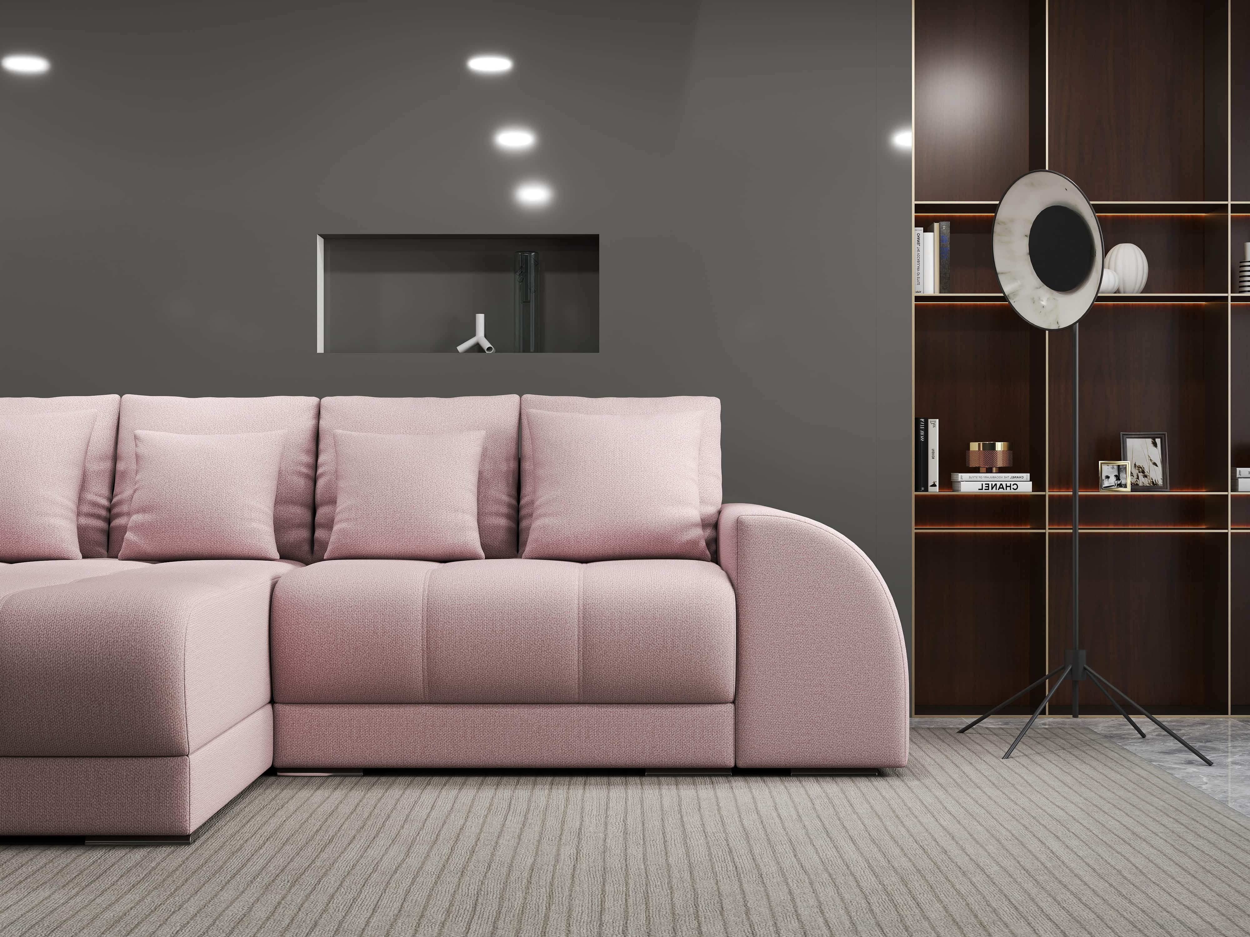 Colțar extensibil dumonde cu ladă de depozitare si sezut confortabil din spuma HR, Verona Enjoy Roz 290x185 cm Fabrica