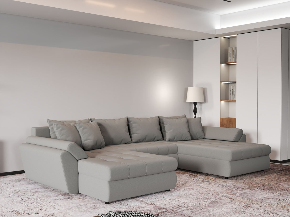 Colțar extensibil dumonde cu ladă de depozitare si sezut confortabil din spuma HR, Loana Royal Gri U 355x185 cm Fabrica