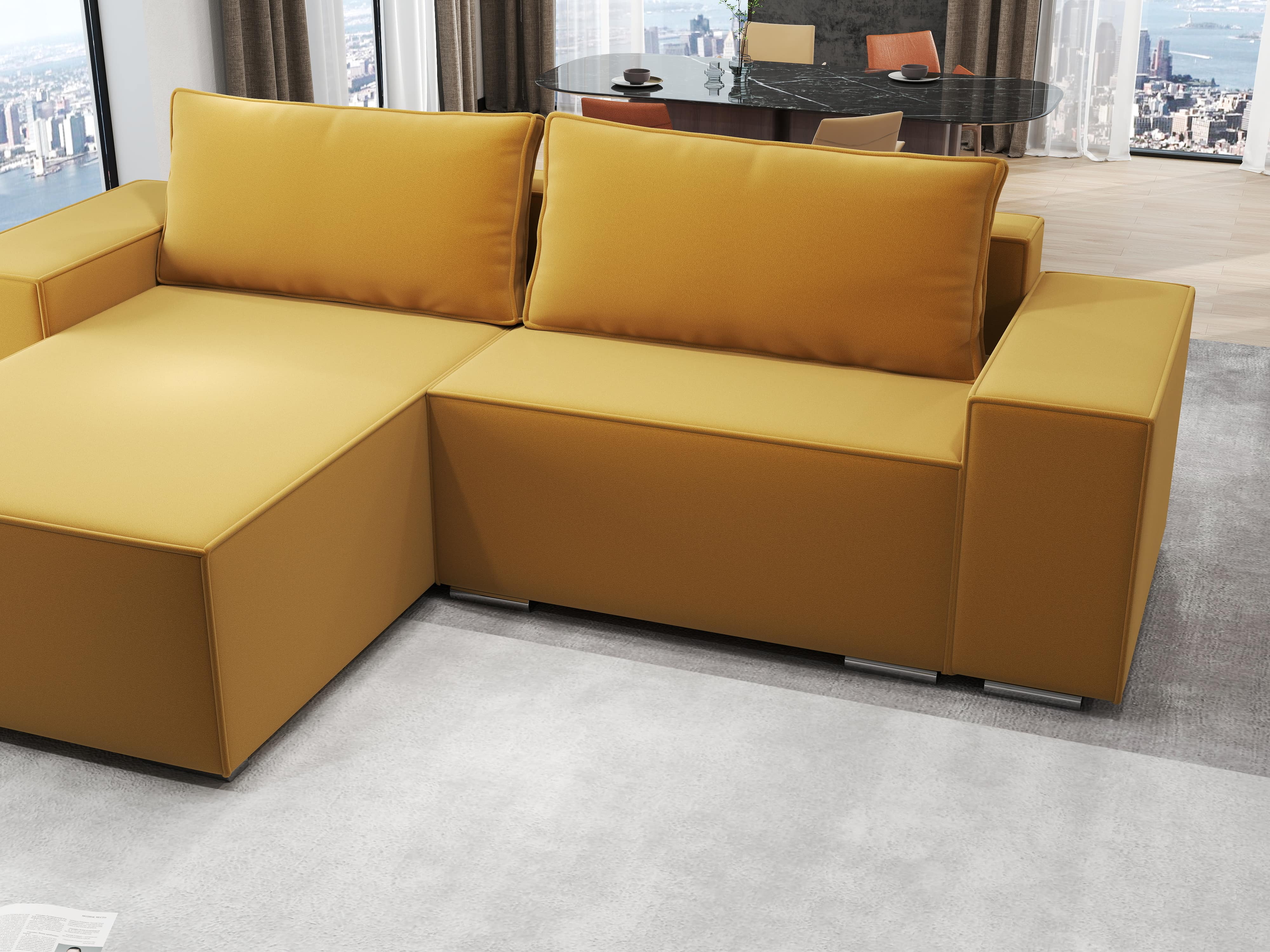 Colțar extensibil dumonde cu ladă de depozitare si sezut confortabil din spuma HR, Dream Royal Mustar 290x185 cm Fabrica