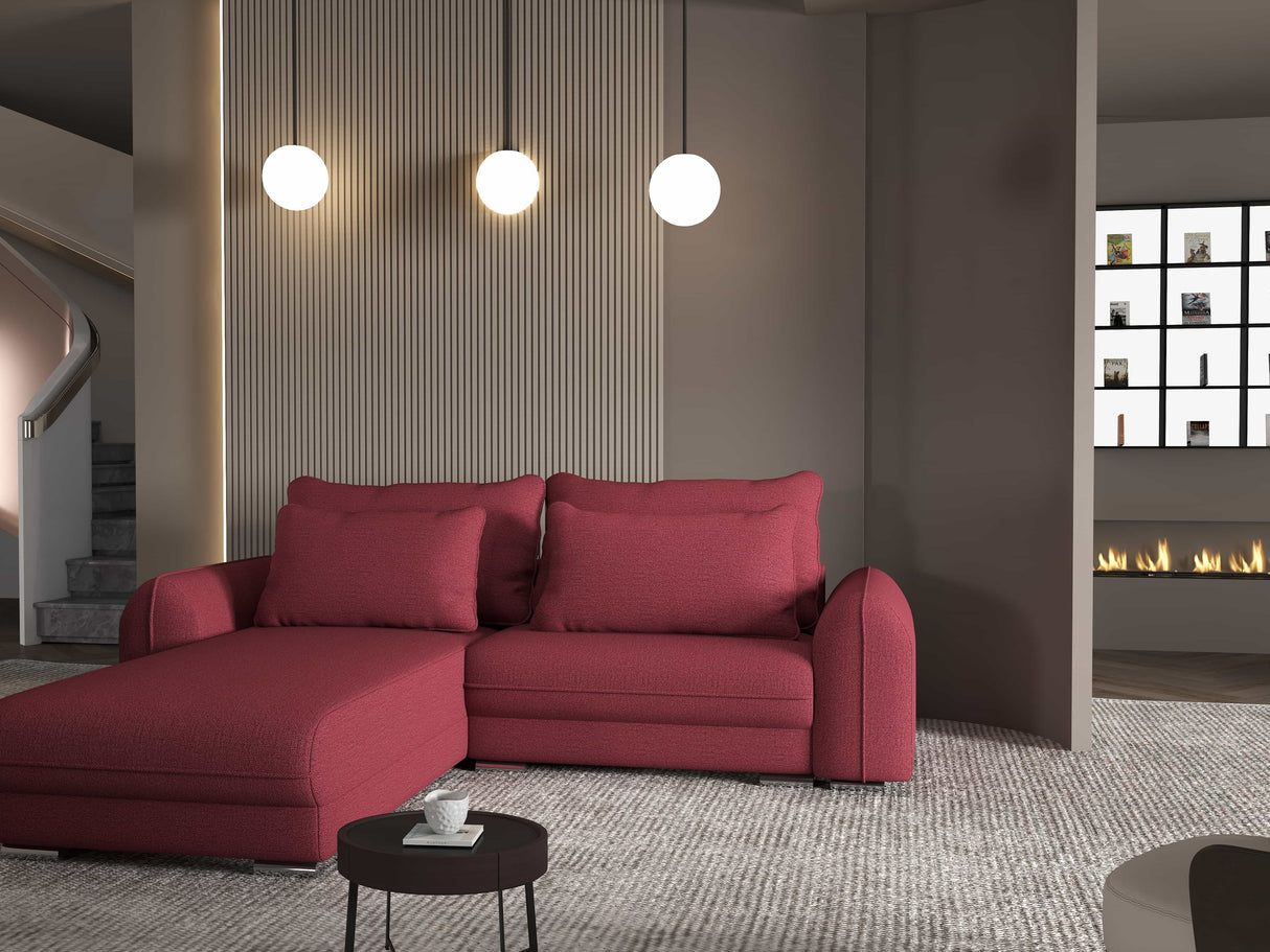 Colțar extensibil dumonde cu ladă de depozitare si sezut confortabil din spuma HR, Denver Enjoy Rosu 275x185 cm Fabrica