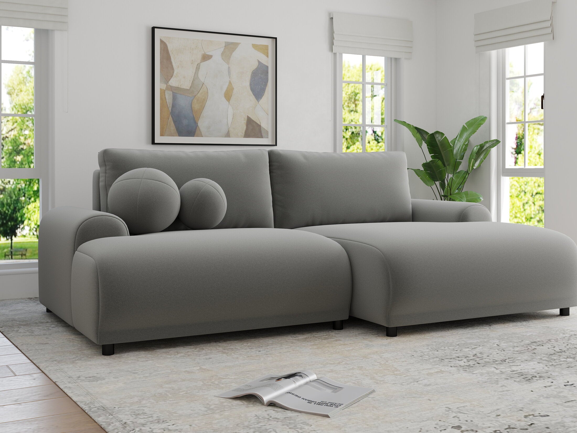 Colțar extensibil dumonde cu ladă de depozitare și șezut confortabil din spumă HR, Carlo Royal Gri 240x145 cm II