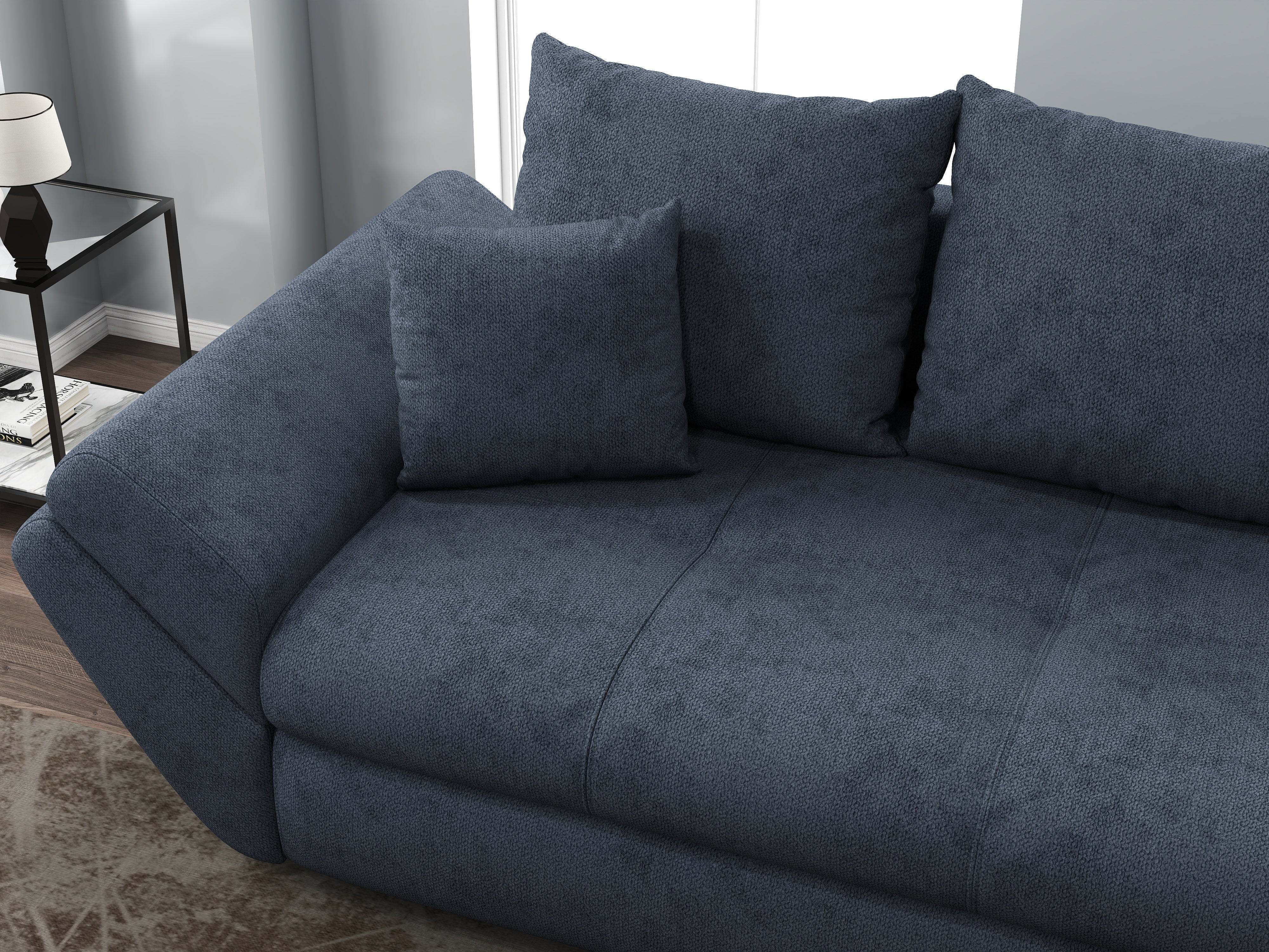 Canapea extensibilă dumonde cu ladă de depozitare si sezut confortabil din spuma HR, Loana Antracit 250x100 cm Fabrica