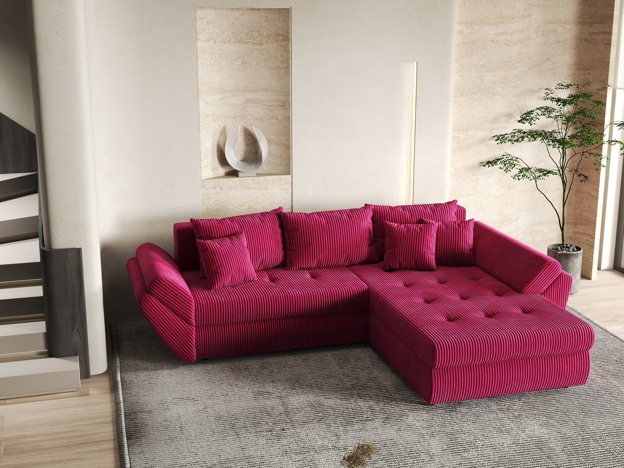 Colțar extensibil dumonde cu ladă de depozitare si sezut confortabil din spuma HR, Loana Bordeaux Zoom II 270x185 cm Fabrica